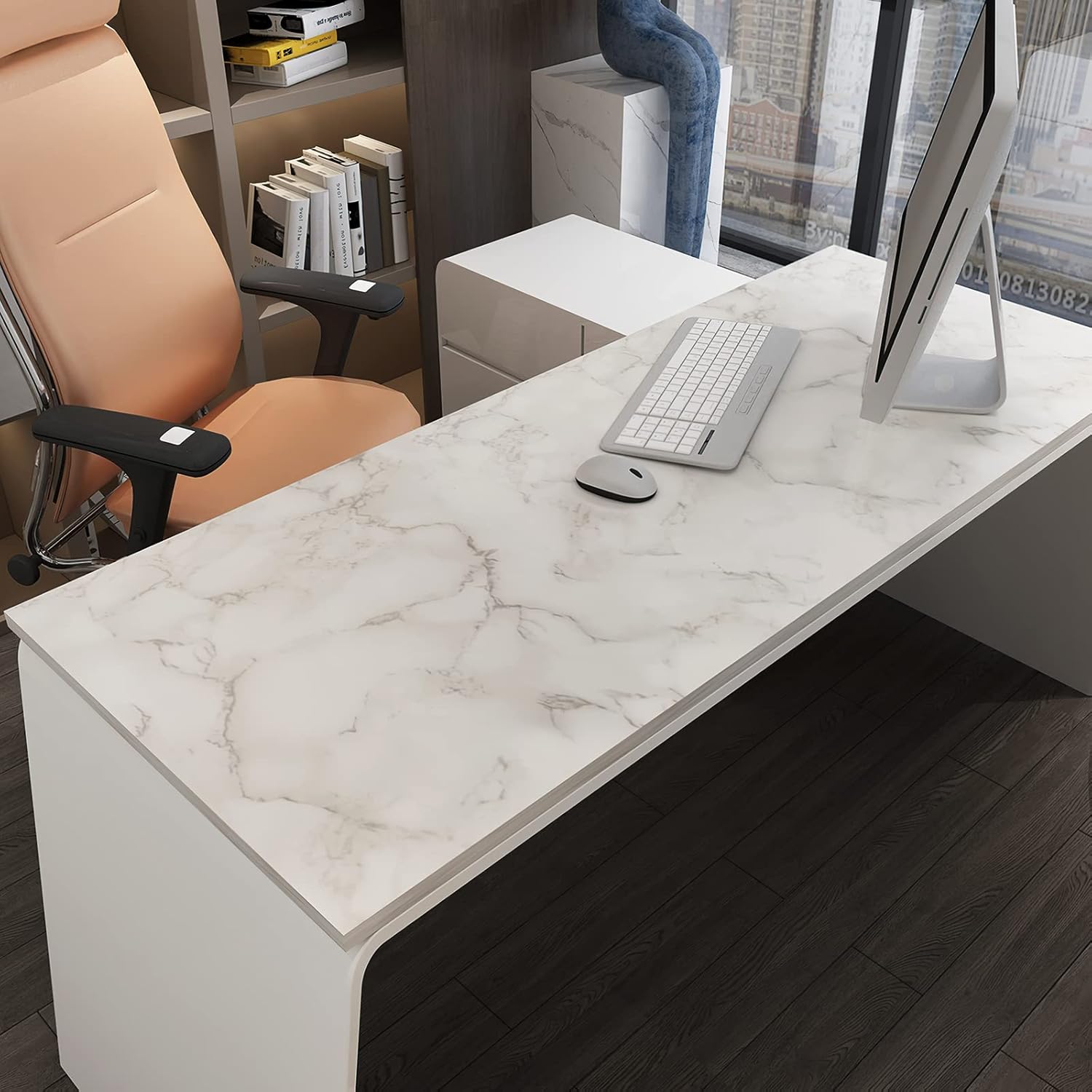 JSEVEM Papel tapiz de mármol blanco y gris extra ancho de 31 x 157 pulgadas, para despegar y pegar, papel de contacto de granito gris crema con