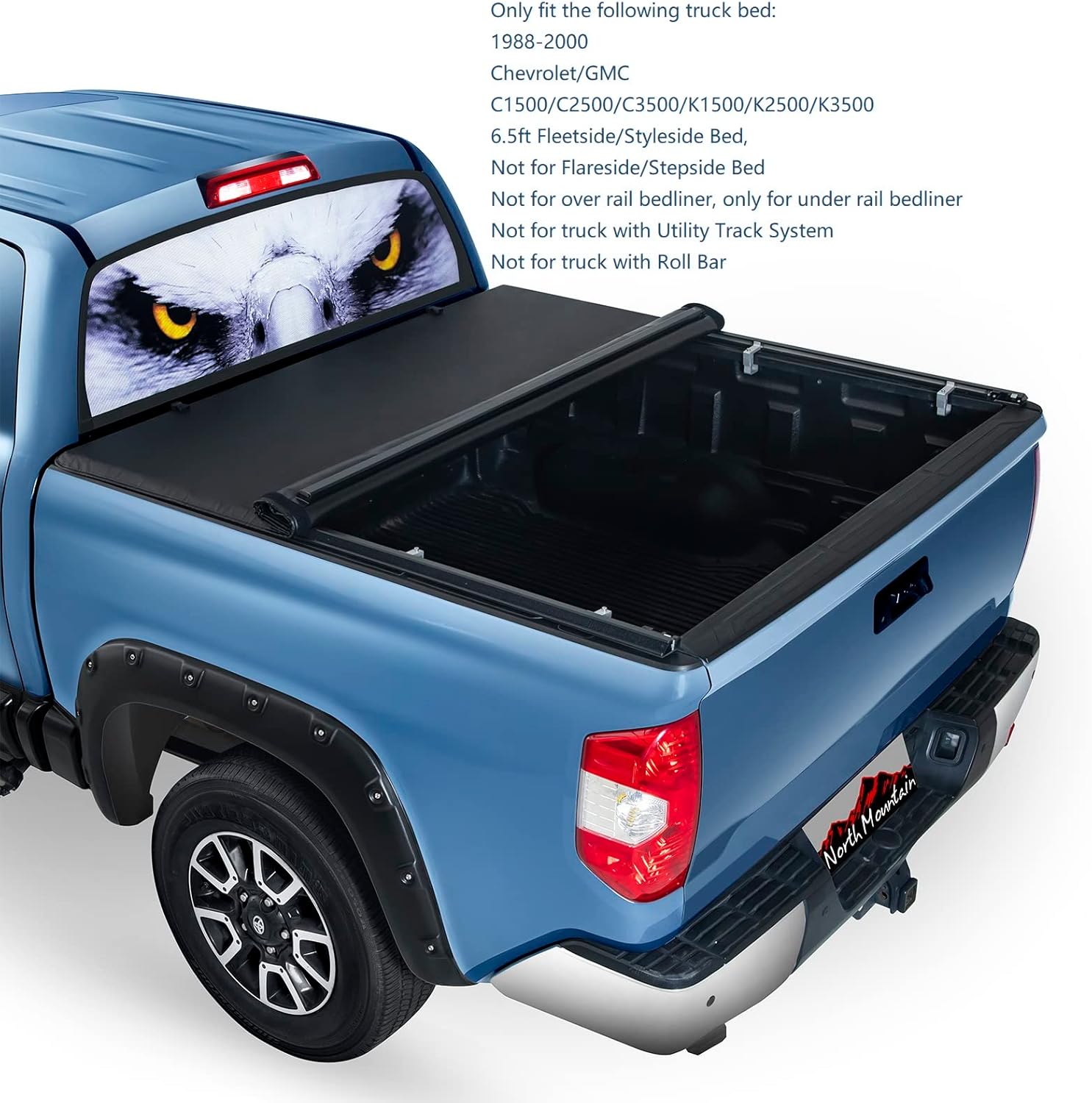 North Mountain Cubierta enrollable Tonneau para caja de camioneta ChevyGMC de 6.5 pies, se adapta a Chevrolet 1988-2000, GMC C1500, C2500, C3500,