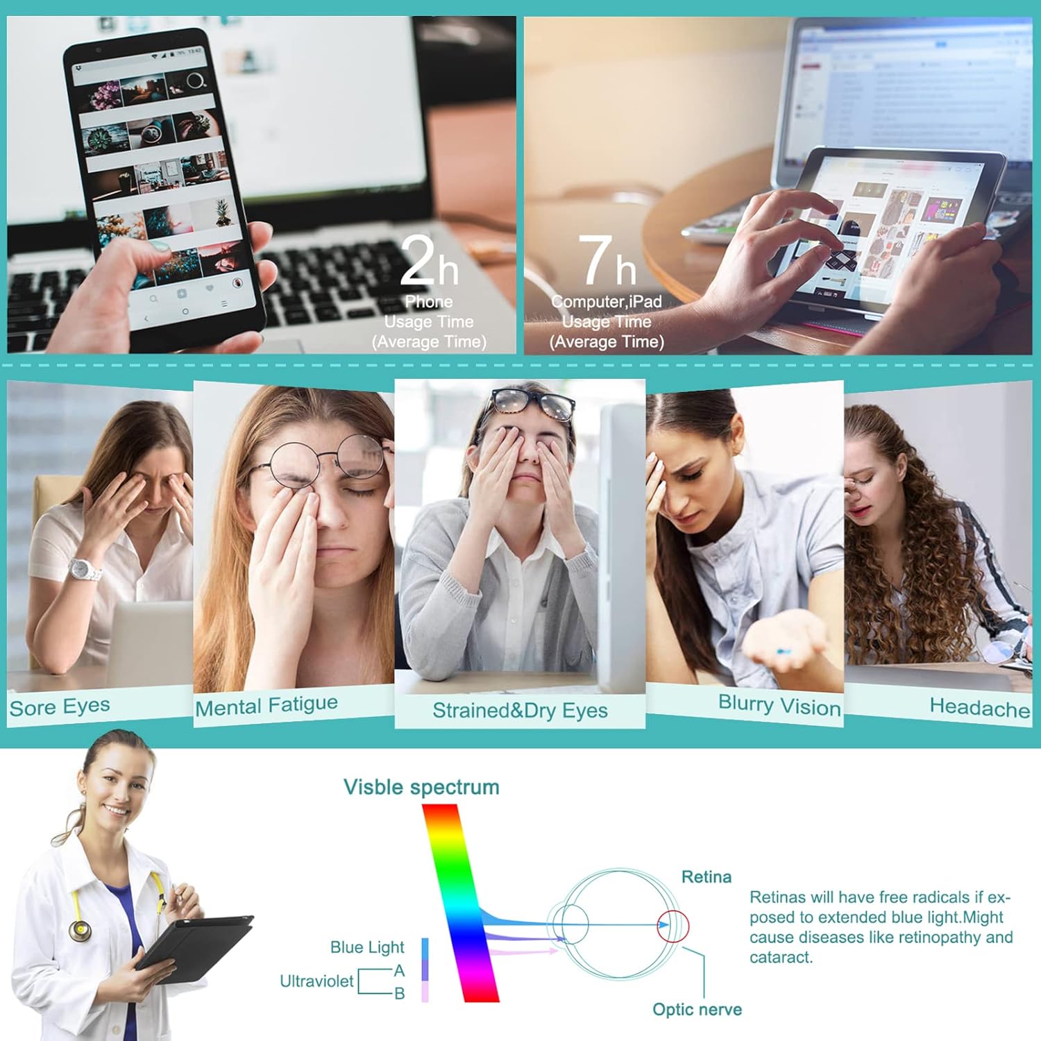 Lentes de bloqueo de luz azul para mujeres y hombres, anteojos falsos de lectura para juegos, computadora, TV, lentes transparentes (paquete de 5)