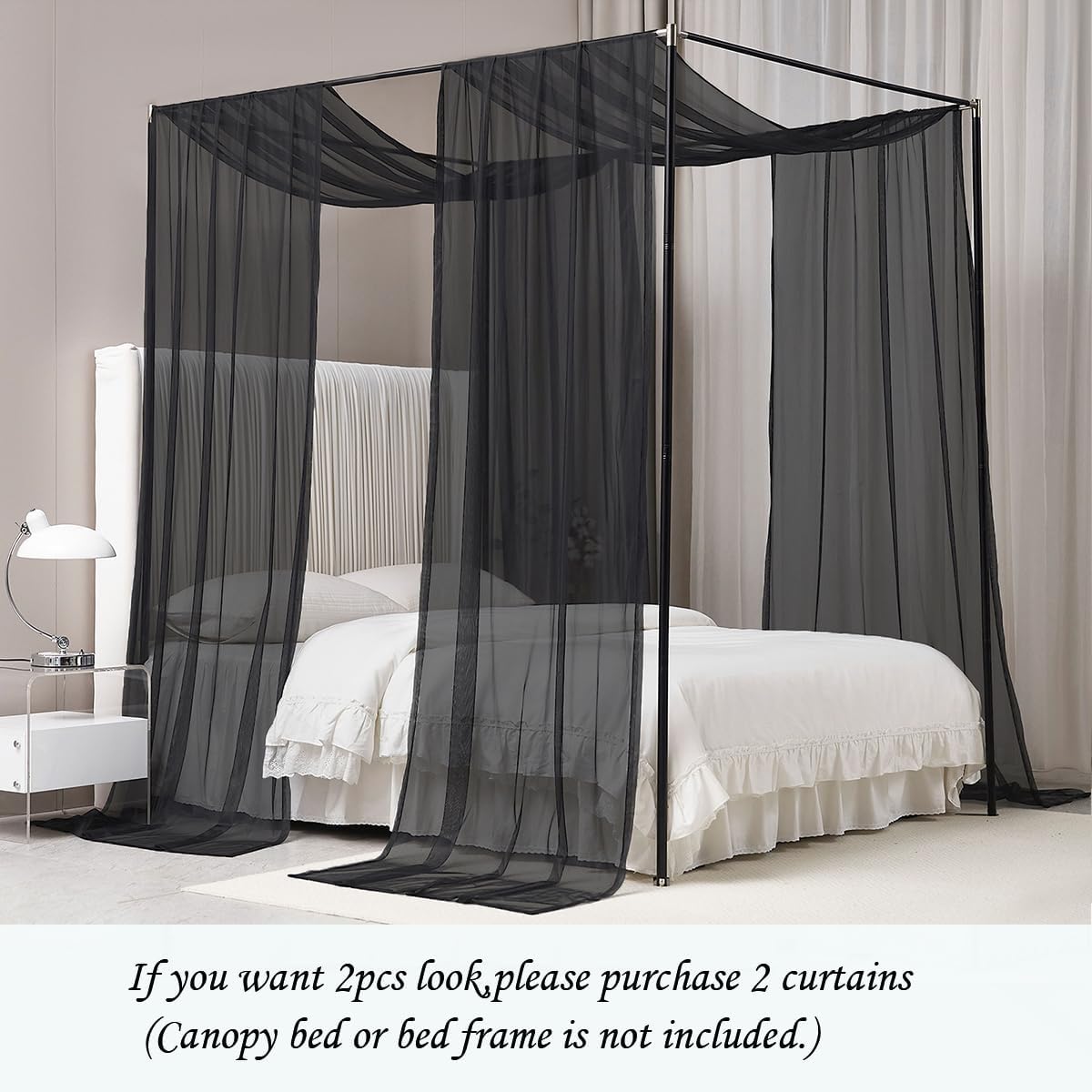 Akiky Cortinas de dosel para cama, toldos negros transparentes, cenefa, 1 panel de toldo, tamaño King, bufanda, cenefa para decoración del hogar