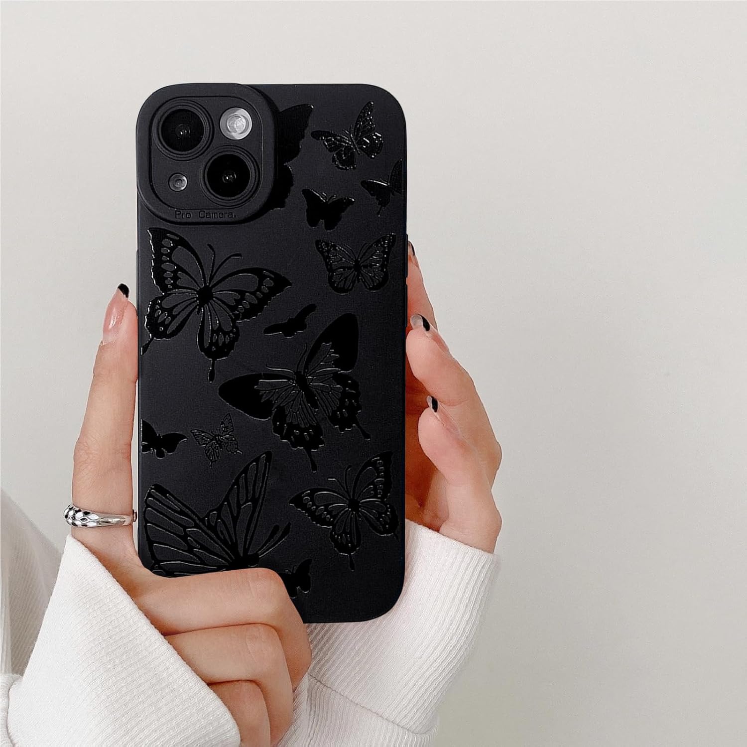 Funda compatible con iPhone 13, diseño de mariposa negra para niñas y mujeres, TPU suave a prueba de golpes, para iPhone 13, mariposa