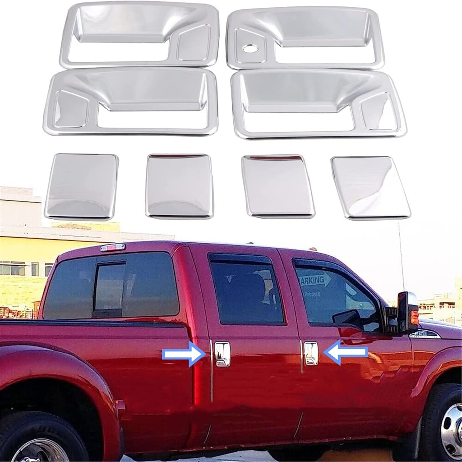 AUCERAMIC Tapas cromadas para manijas de puerta, compatibles con Ford F250 F350 F450 F550 Super Duty 2000-2005 para Ford Excursion 4 puertas sin