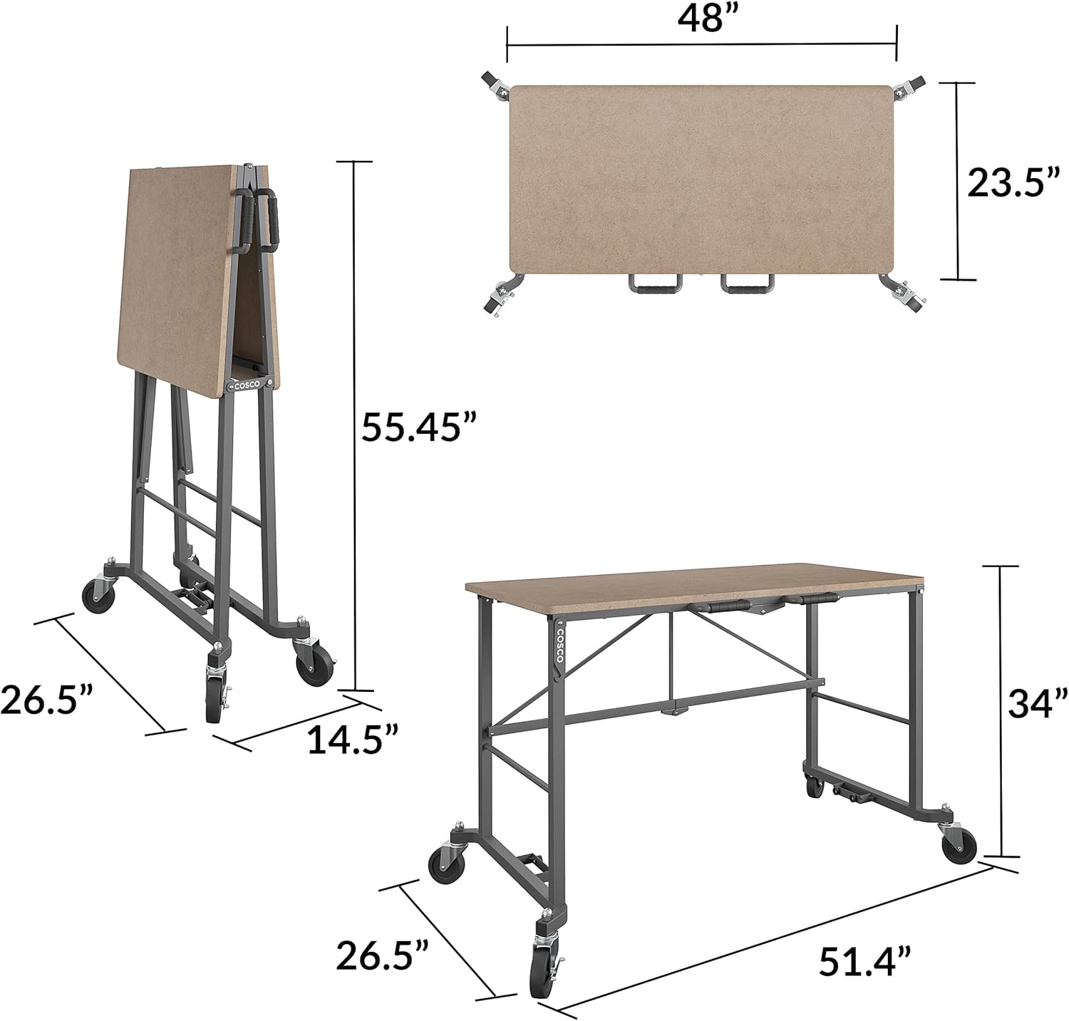 Cosco Products – Mesa de trabajo portátil de plegado inteligente.