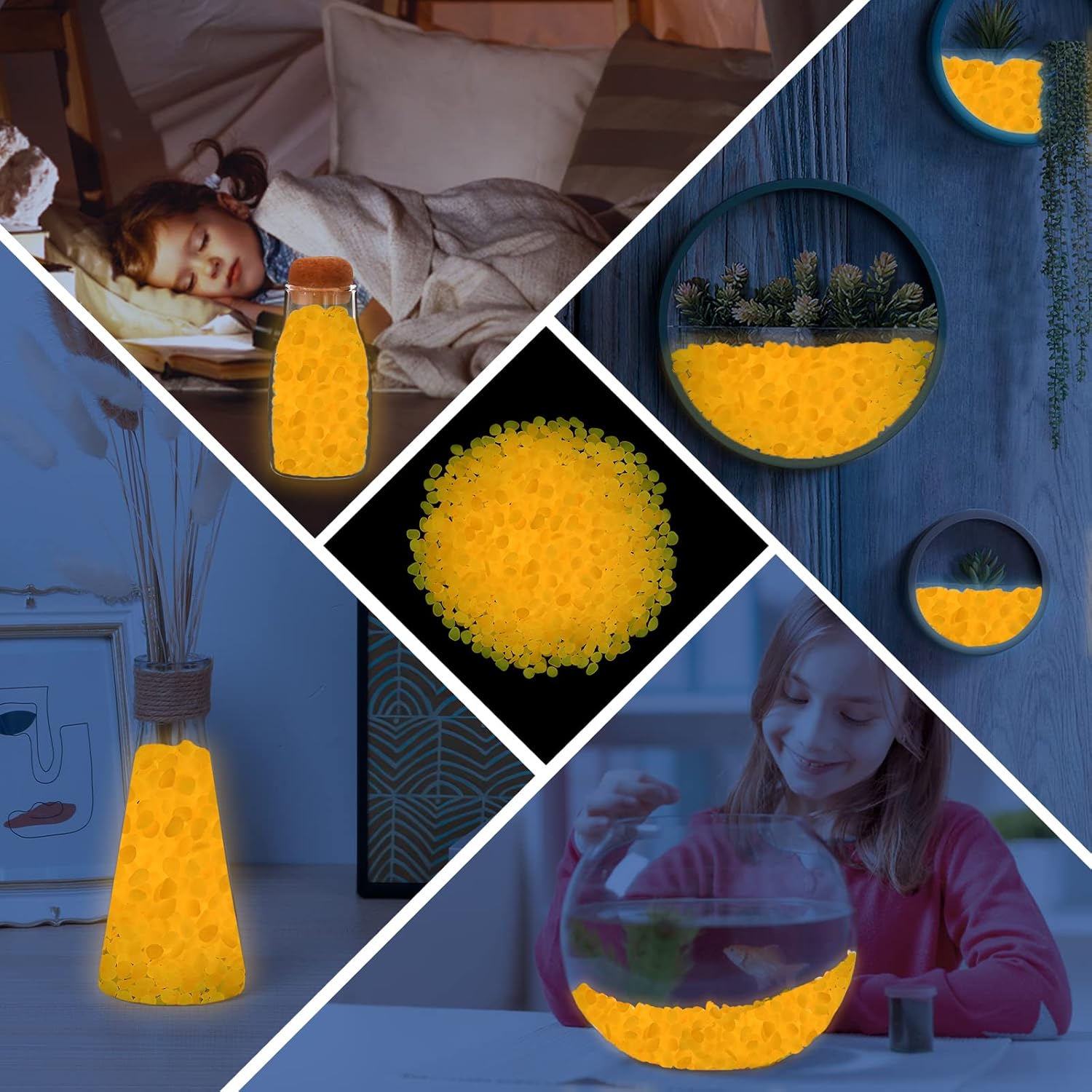 1000 piedras brillantes que brillan en la oscuridad, piedras decorativas para exteriores, pequeños guijarros luminosos, decoraciones al aire libre