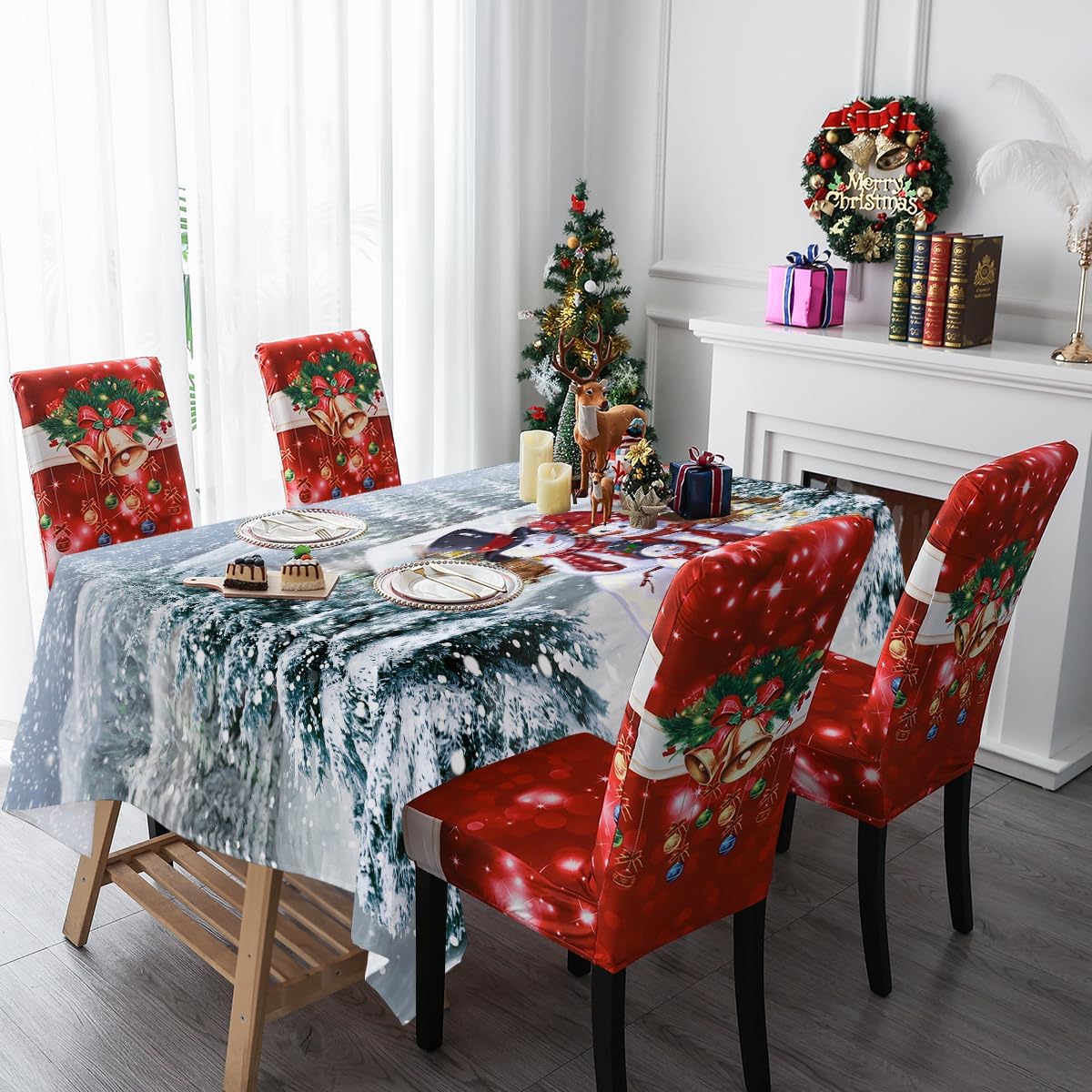 Lepuho – Mantel rectangular de Año Nuevo, 60 x 84 pulgadas, mantel rectangular de Año Nuevo, muñeco de nieve, invierno, impermeable, resistente a
