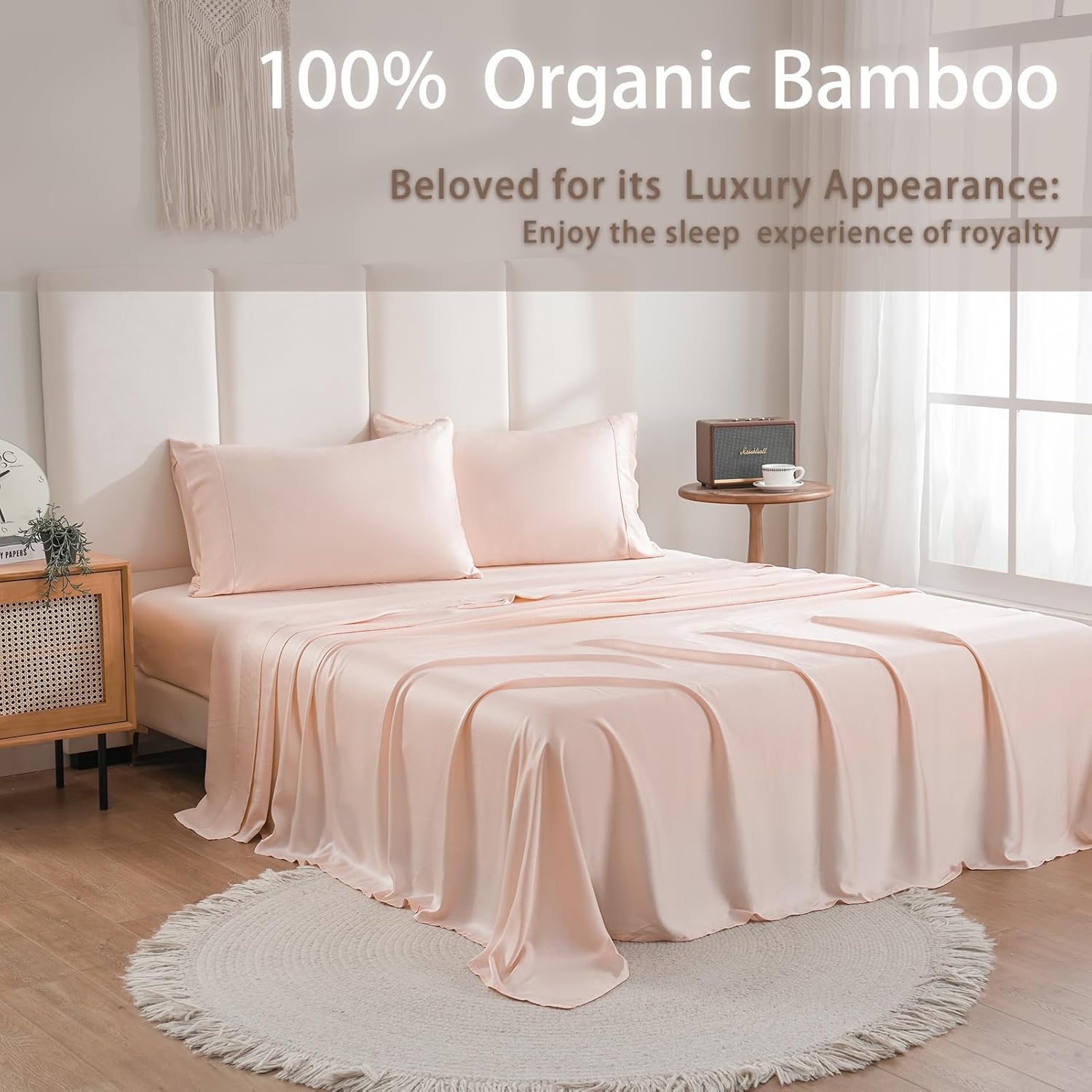Bedlifes California King Sheet Sets-Rayon Derived from Bamboo Cooling Sheets-400TC Breathable Luxury Bed Sheets,Sateen Silky Bedding Sheets-16 Deep