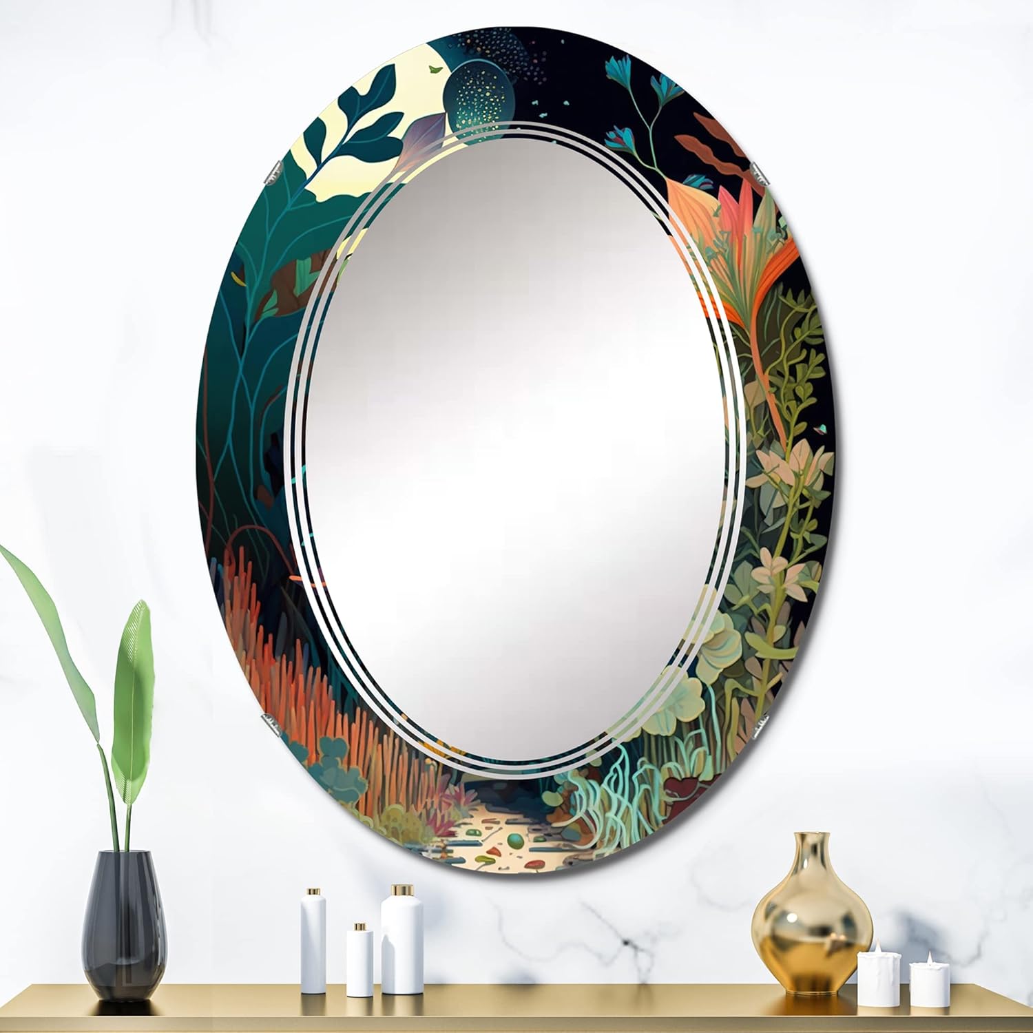 Bounties and Blooming Wilderness Blessings IV- Vanity Mirror, Bathroom Mirrors, Wall Mirrors for Living Room, Bedroom – Oval Mirror – Large 20’x30′,