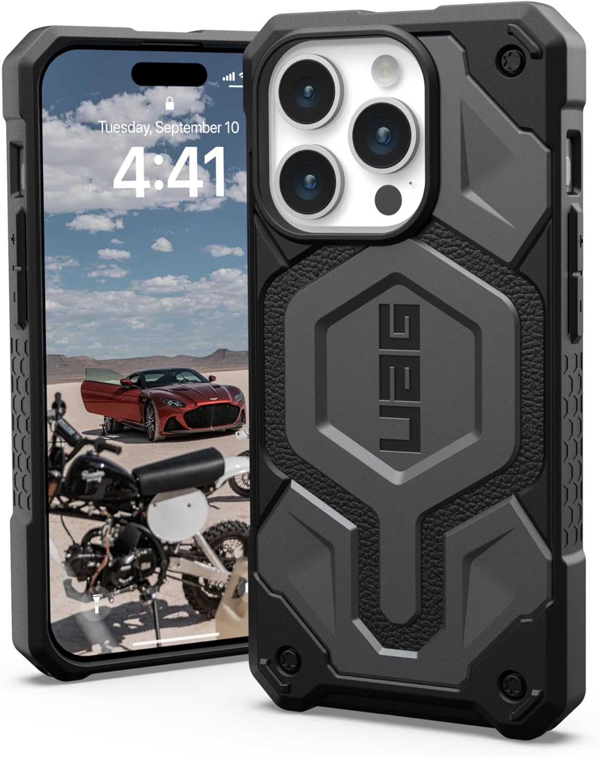 URBAN ARMOR GEAR UAG – Funda compatible con iPhone 15 Pro de 6.1 pulgadas, Monarch Pro plateada con imán integrado compatible con carga MagSafe,