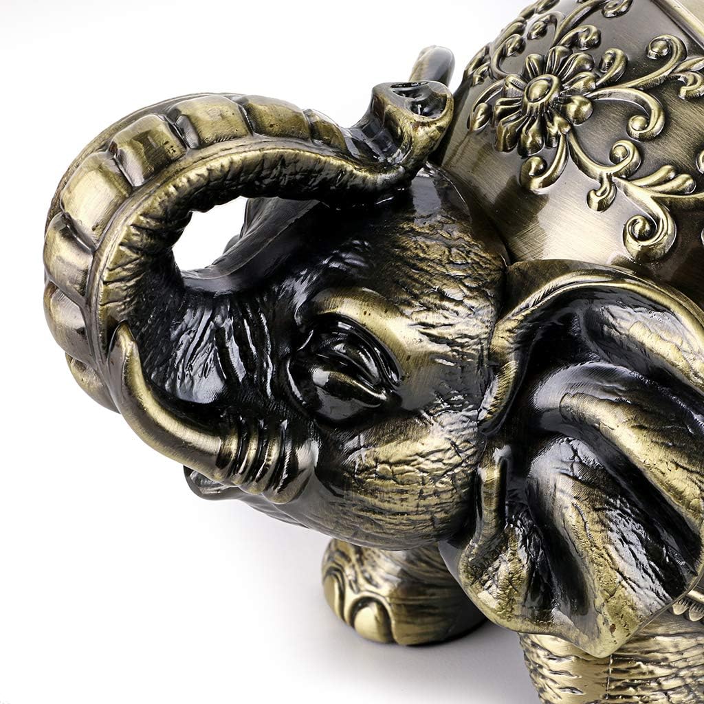 Hipiwe Cenicero de elefante resistente al viento con tapa, soporte de cenicero de metal de escritorio para uso en interiores o exteriores, bandeja