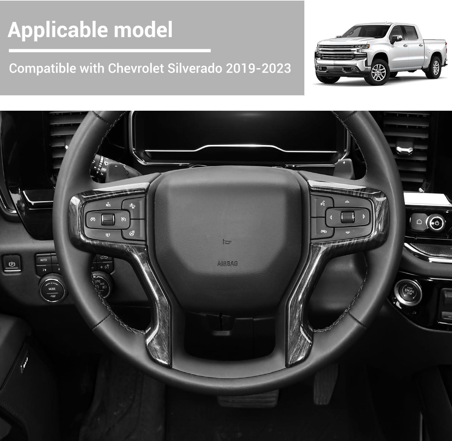 Hoolcar Funda interior para volante de ABS compatible con Chevrolet Silverdao 2019-2023, Chevrolet Suburban 2020-2023 y accesorios Tahoe 2021-2023,