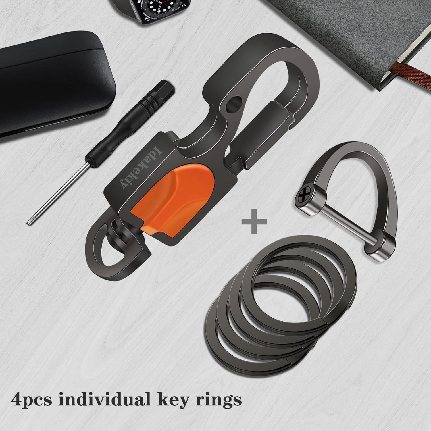 Idakekiy Llavero desmontable con 4 anillos en D para hombre y mujer