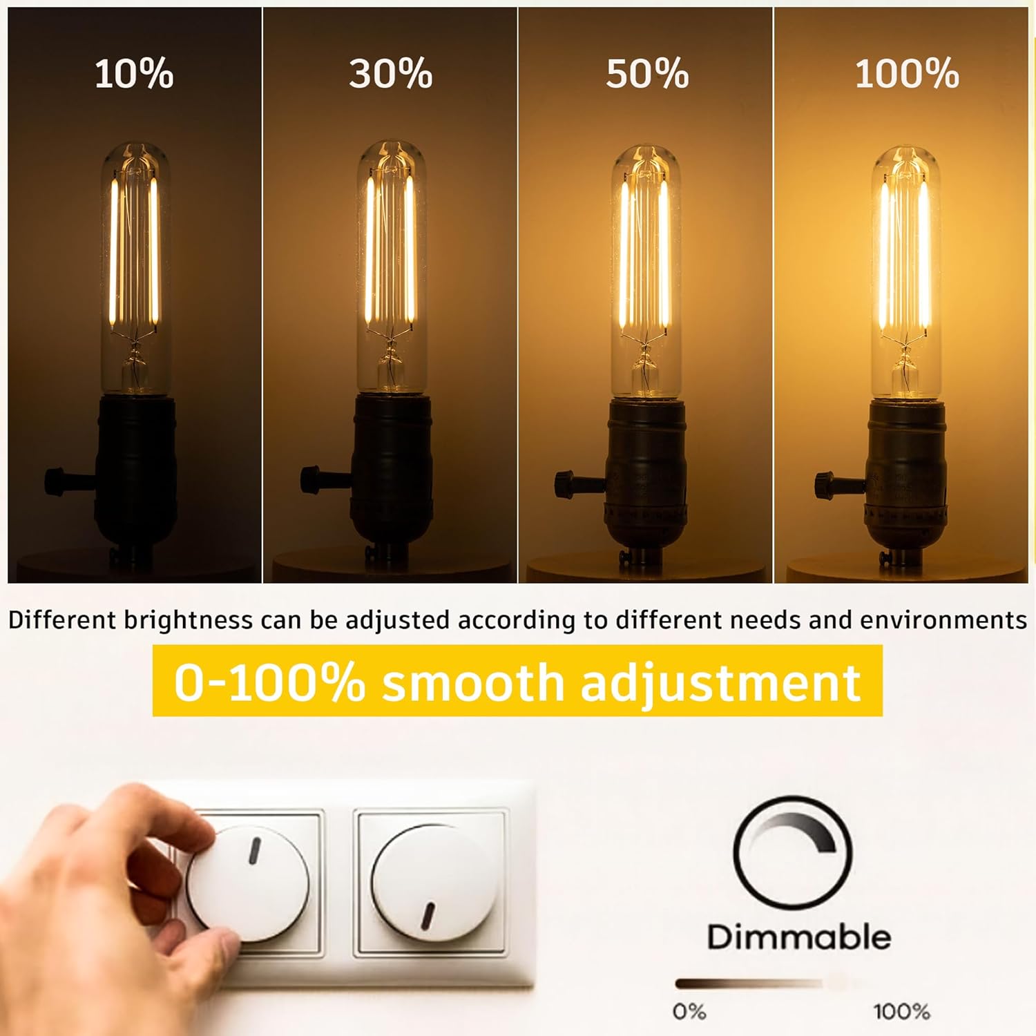 Bombillas tubulares LED E26 regulables de 40 vatios, 4.96 pulgadas T10 T30 4W 400 lúmenes, bombillas de filamento blanco cálido de 2700 K para