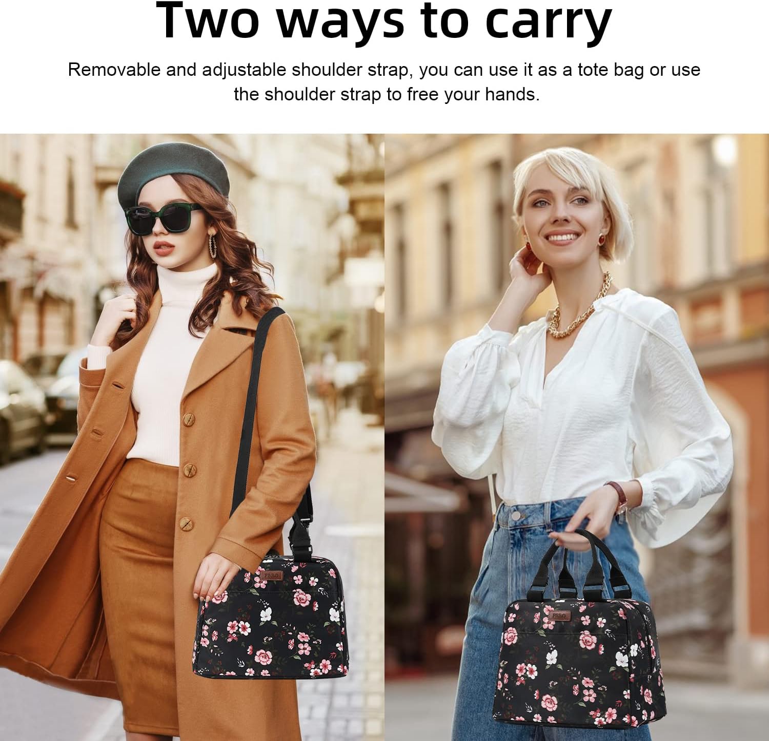 PBRO Lonchera térmica para mujer, bolsa de almuerzo reutilizable de apertura amplia con cinturón de hombro ajustable, bonita lonchera portátil con