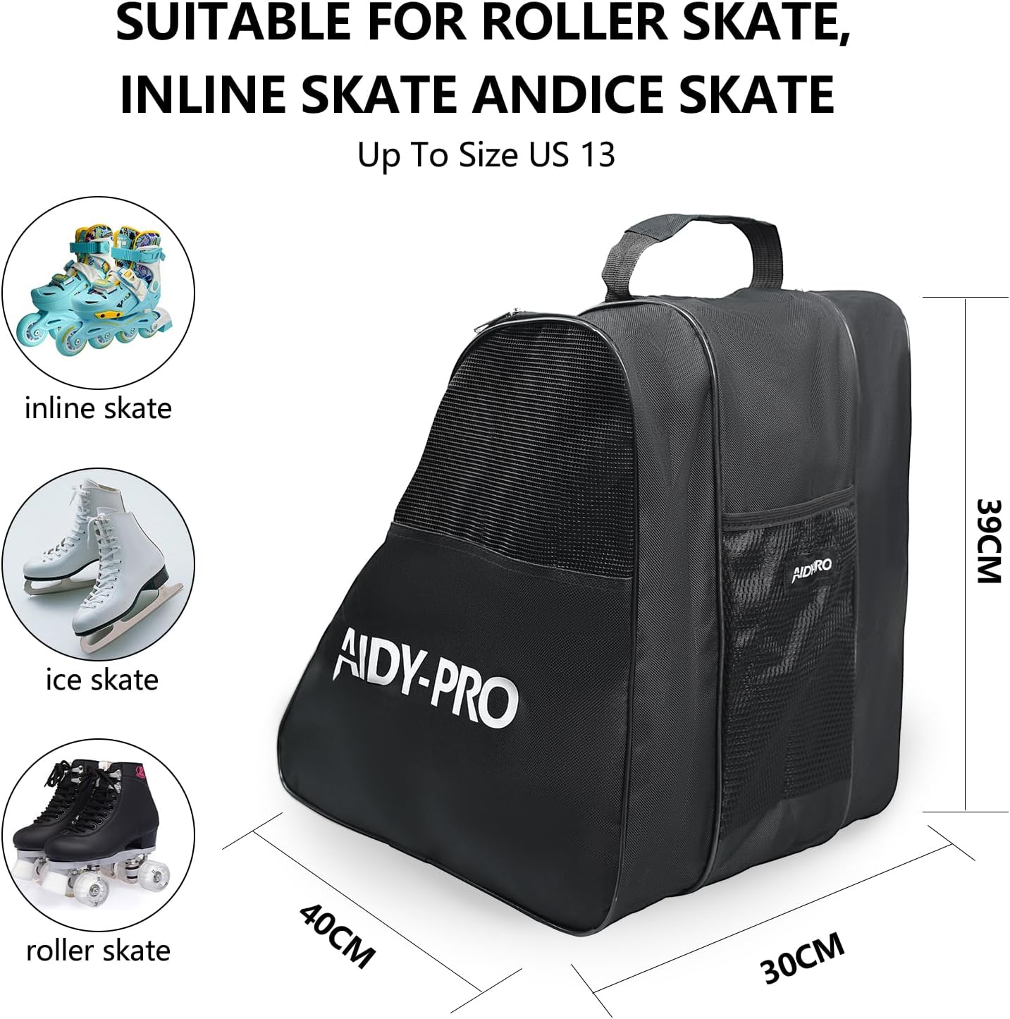 AIDY-PRO Roller Skates Bag Roller Blade bag Ice Skate Bag Roller Skate Bags for Quad Skates Figure Skating Inline Skate Bag