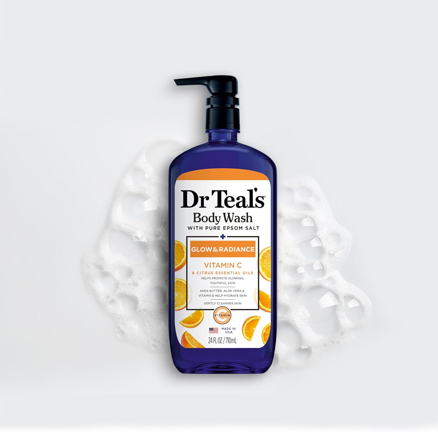Dr Teal’s Gel de baño con sal pura de Epsom, resplandor y resplandor con vitamina C y aceites esenciales cítricos, 24 onzas (paquete de 2) (el