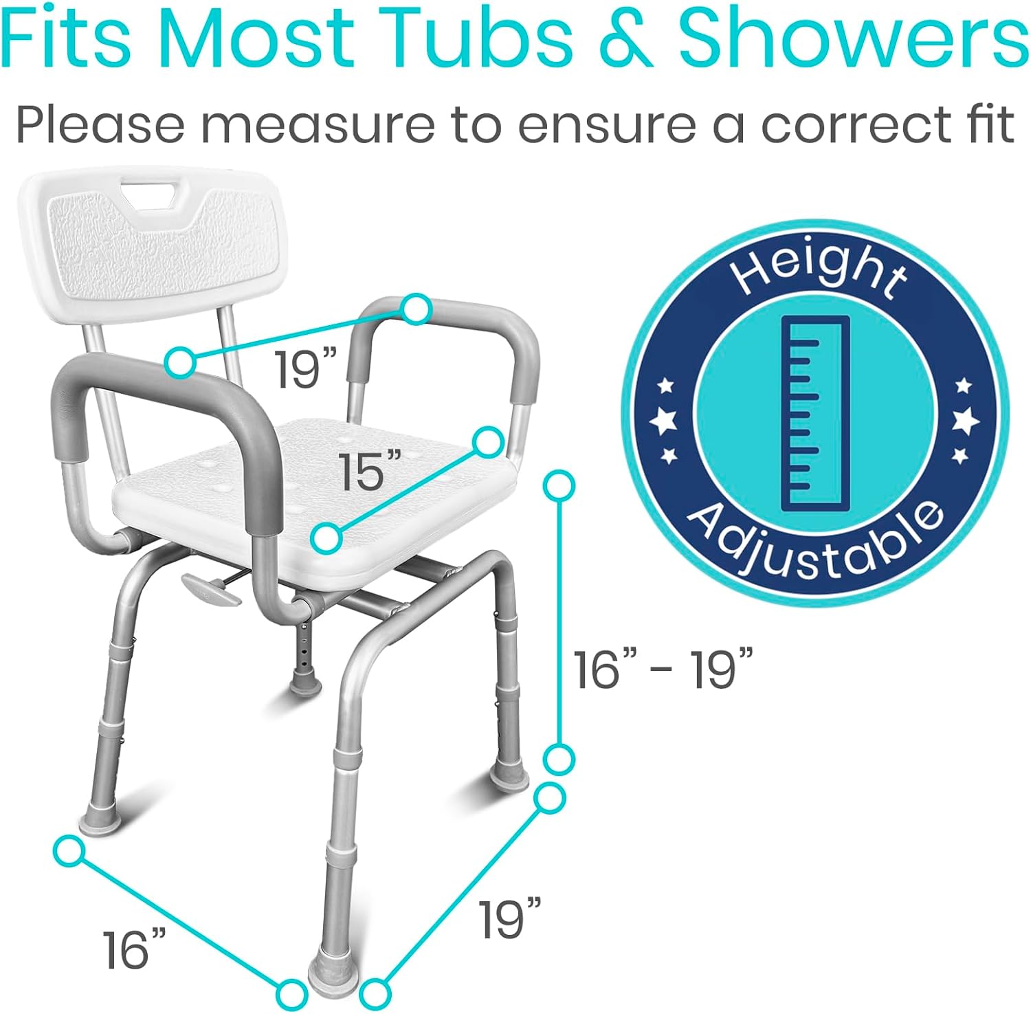 Vive Silla de ducha giratoria para personas mayores, ancianos, discapacitados, banco estrecho para bañera para discapacitados para ducha interior,