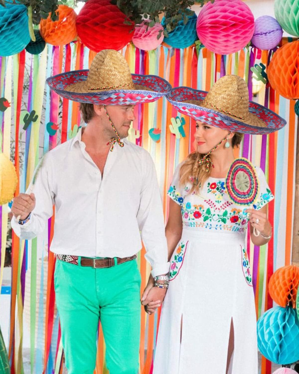 DUNCHATY Sombrero mexicano para adultos, sombrero de paja para fiesta de cinco de mayo, decoración de fiesta temática mexicana