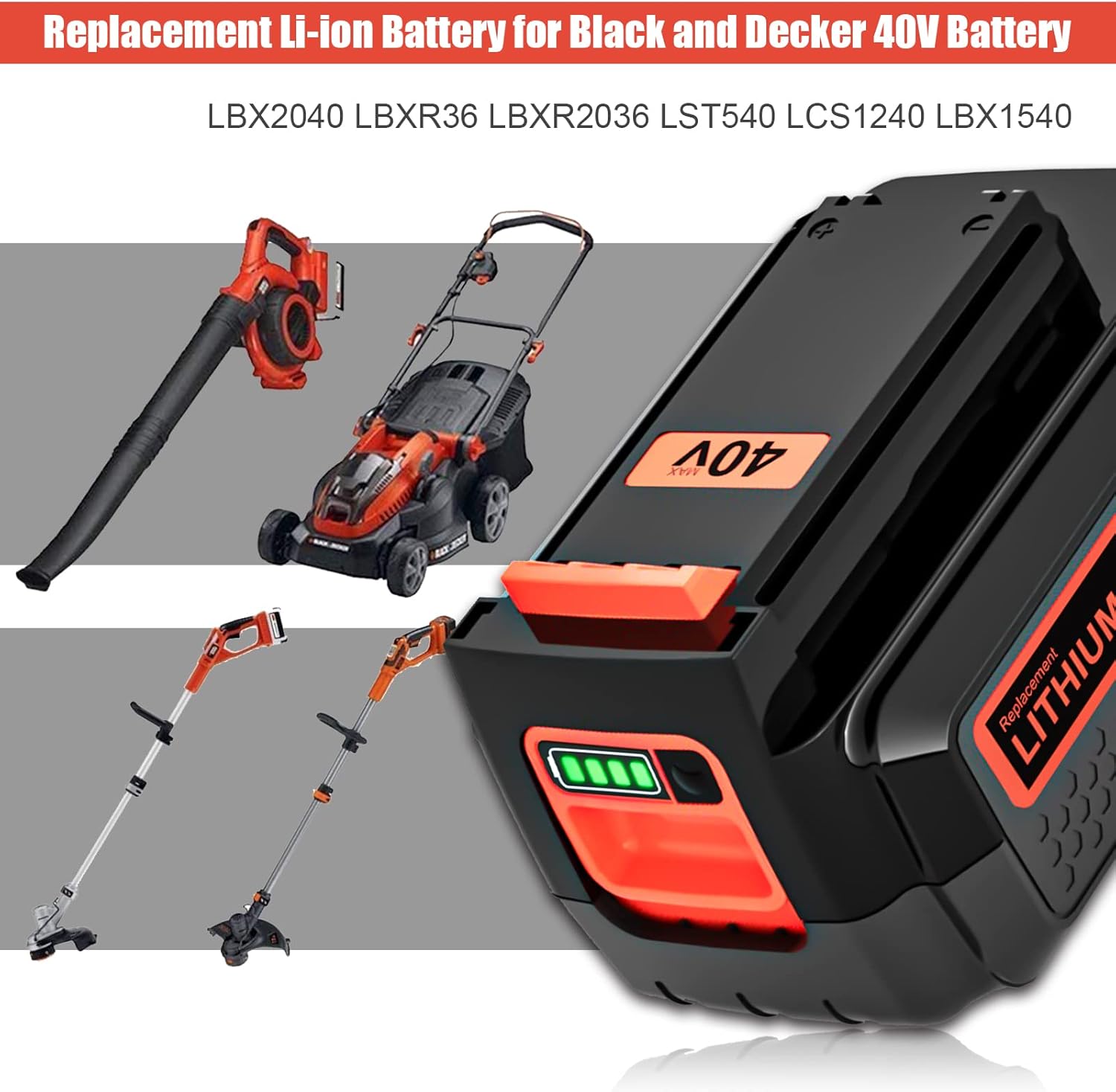 Batería de repuesto de 40 V 3.0 Ah para Black and Decker batería de litio LBX2040 LBXR36 LBXR2036 LST540 LCS1240 LBX1540 LST136W compatible con