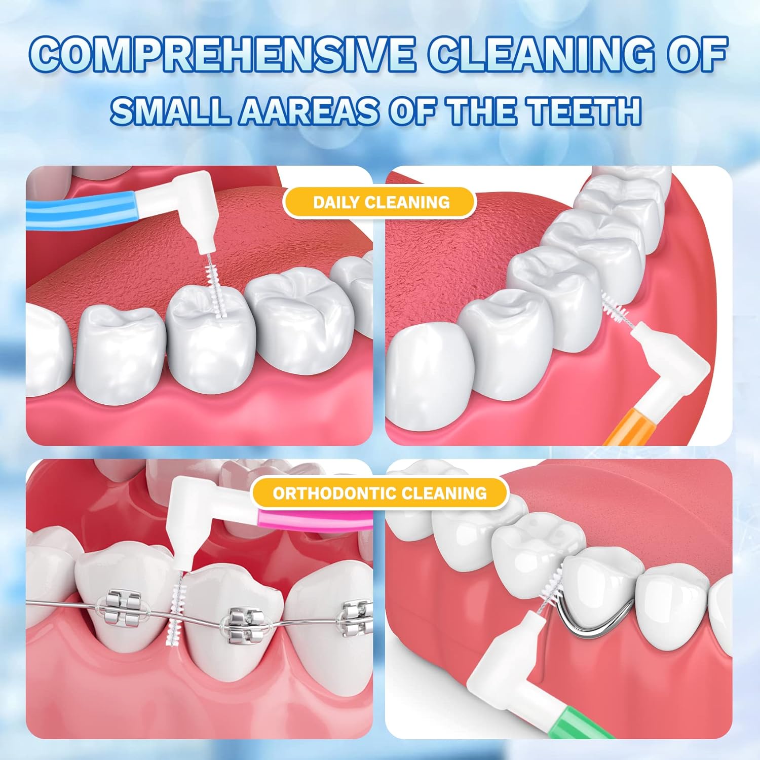 Annhua 60 cepillos interdentales con mango antideslizante, cepillo interespacial con tapa, cepillos de hilo dental (rosa, morado, azul, verde, rojo,