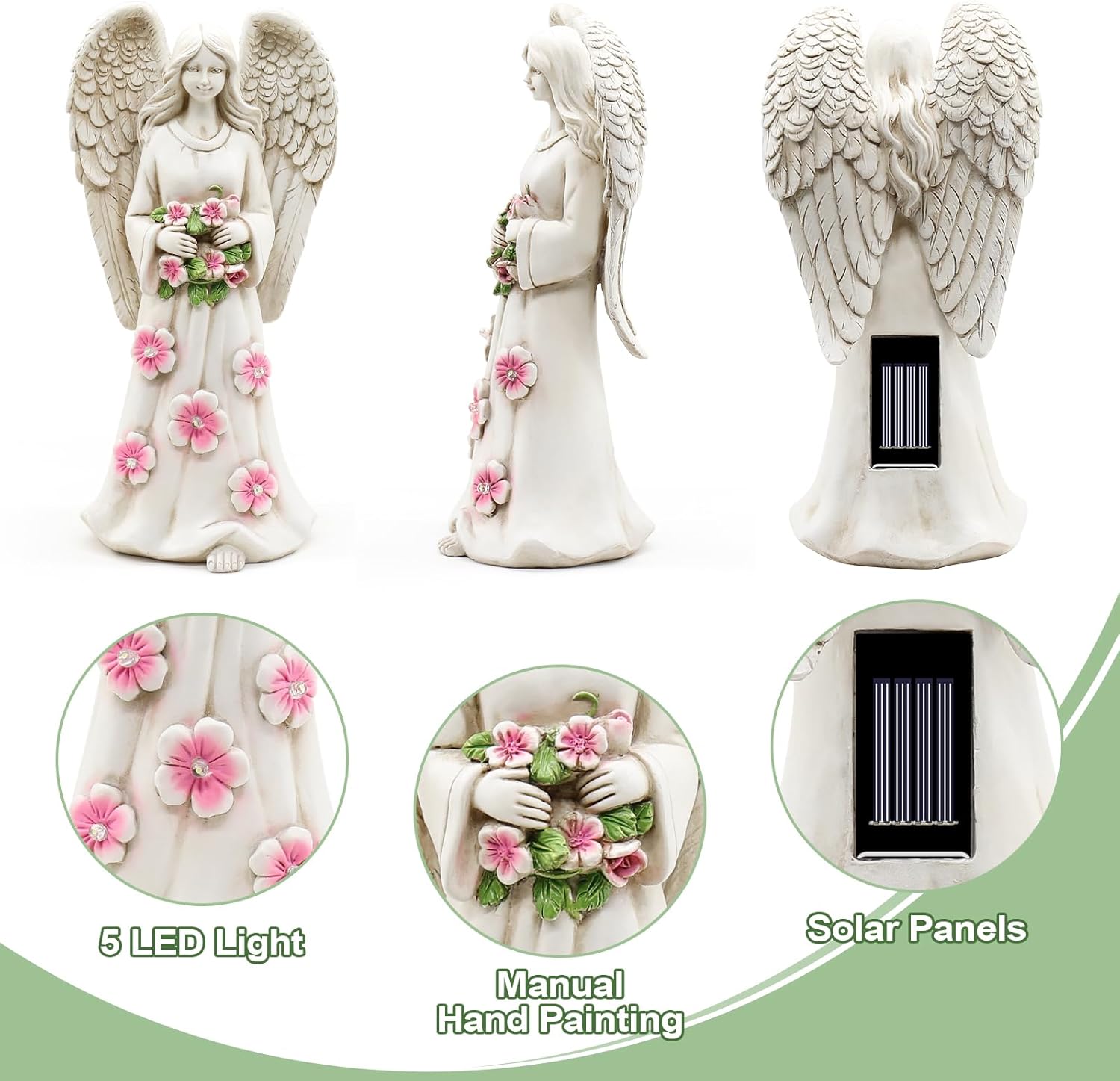 Estatuas de ángel de jardín para decoración al aire libre, figuras de jardín de 10 pulgadas con 5 LED, decoración artística para patio, césped,