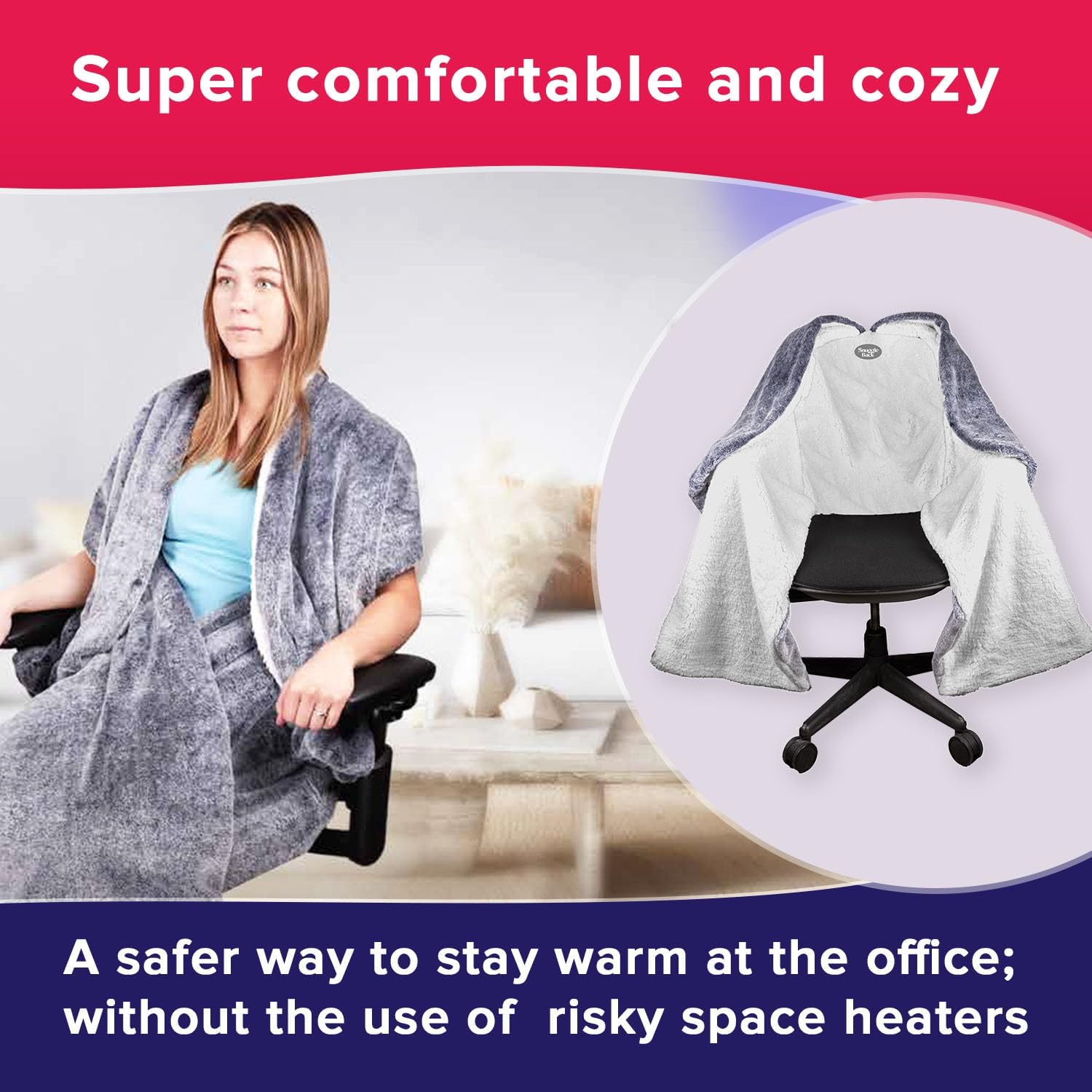 La manta original para silla de oficina de SnuggleBack acogedora y cómoda funda para silla de escritorio de oficina se fija para un calor cómodo y