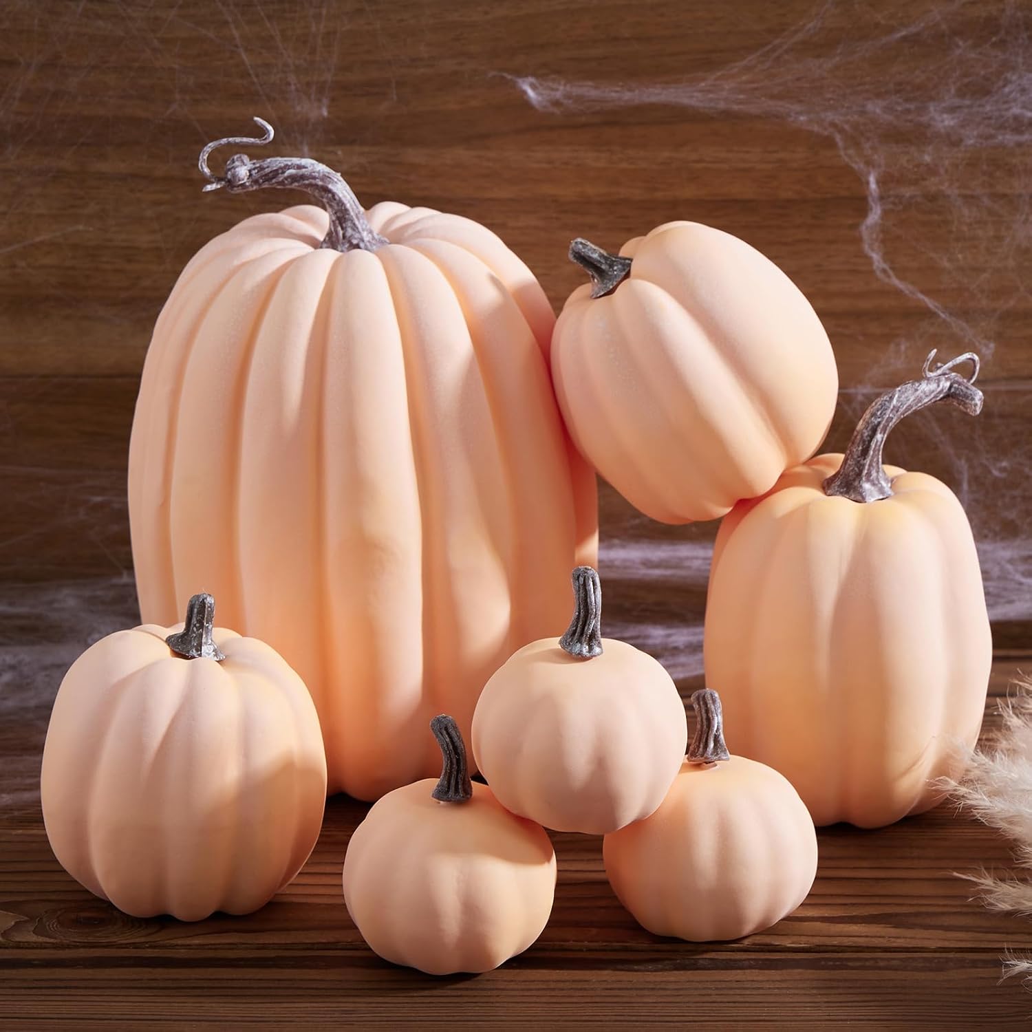 7 calabazas artificiales para decoración, calabazas de espuma sintética de calabaza surtidas para el hogar, otoño, Halloween, Acción de Gracias