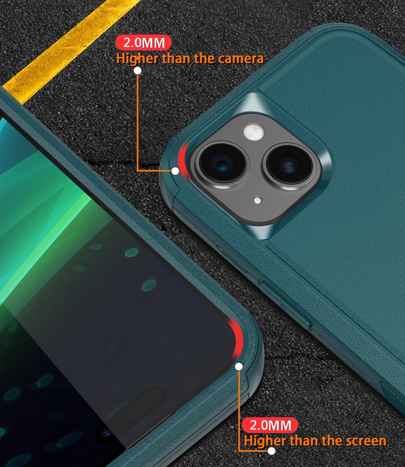 Diverbox Funda para iPhone 15 a prueba de golpes a prueba de caídas protector de pantalla de vidrio templado, funda de protección resistente para