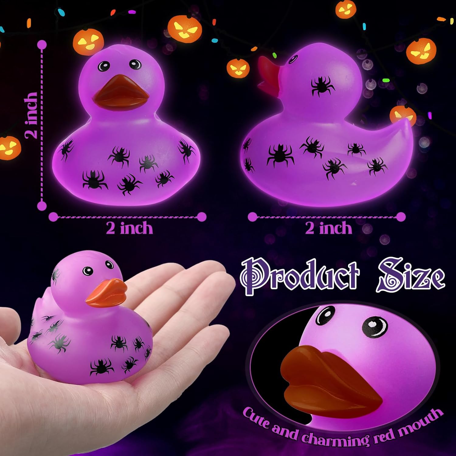 Jerify Pato de goma que brilla en la oscuridad de 2 pulgadas, surtido de mini patitos a granel, suministros de fiesta de pato para niños, piscina,