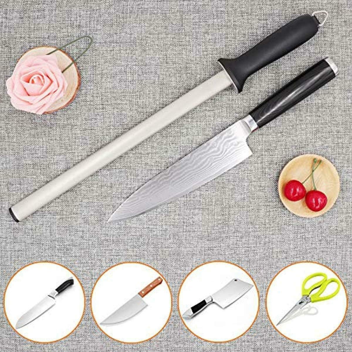 Varilla afiladora de cuchillos profesional de acero al carbono con diamante de 10 pulgadas  Cocina, hogar o caza  Master Chef, Hunter o Home Gourmet