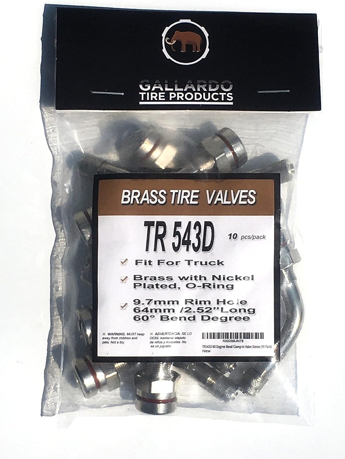 TR543D – Vástagos de válvula de camión con abrazadera de 60 grados (paquete de 10) niquelado