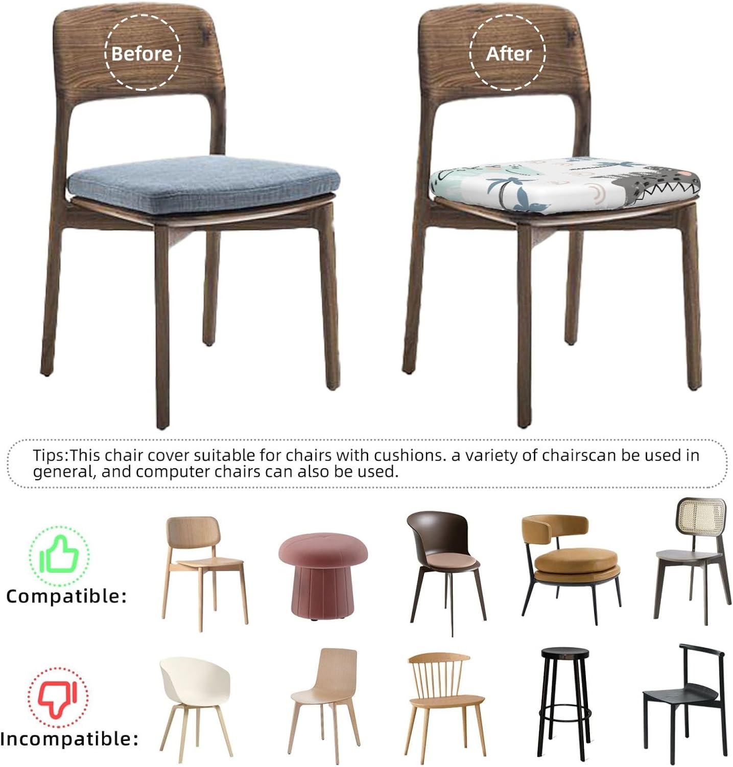Juego de 4 fundas de cojín para silla de comedor de cocodrilo, extraíbles y lavables, fundas para sillas de comedor reutilizables para sillas de