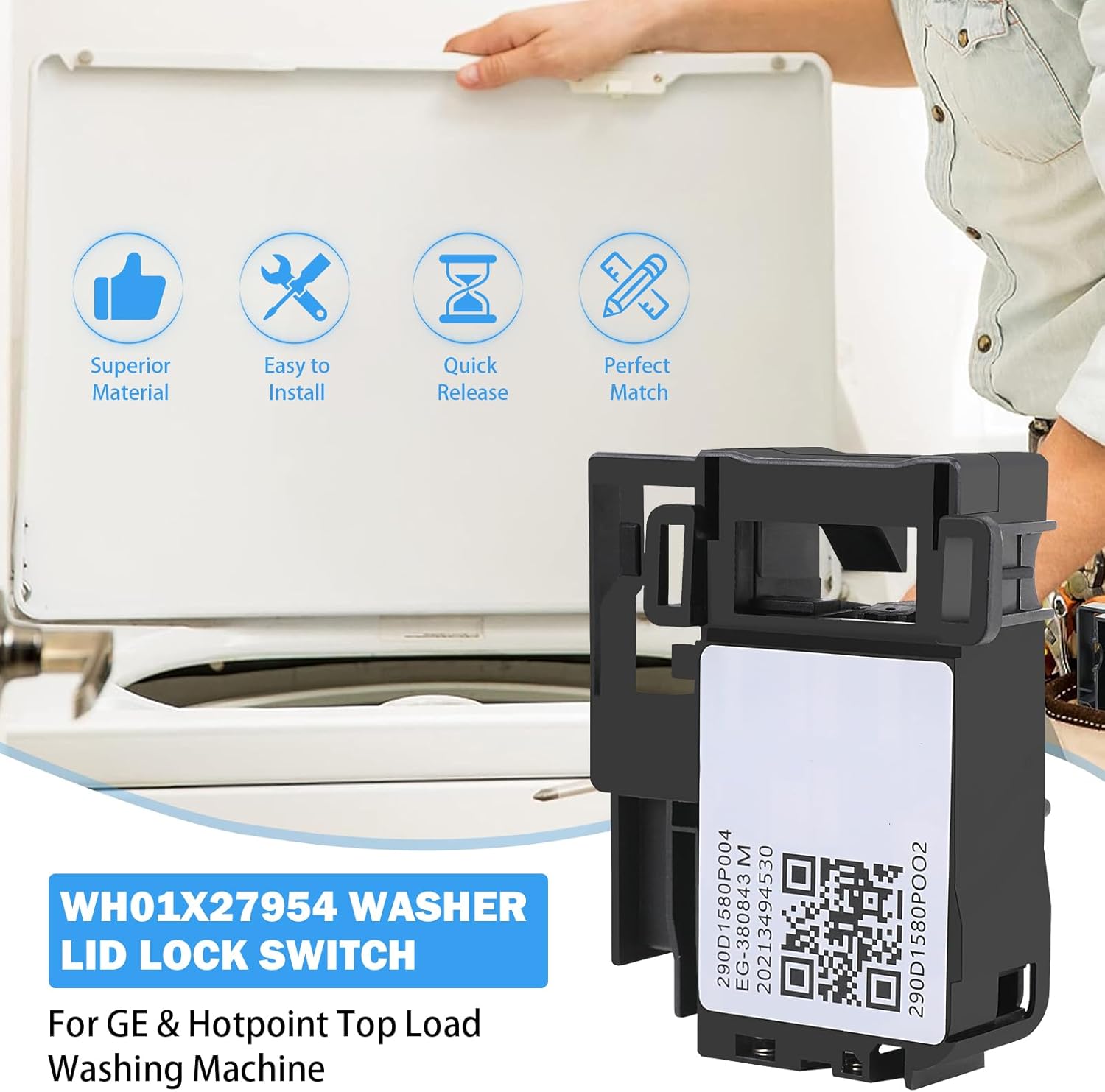 WH01X27954 Interruptor de bloqueo de tapa de lavadora compatible con GE y Hotpoint Piezas de repuesto para cerradura de puerta de lavadora