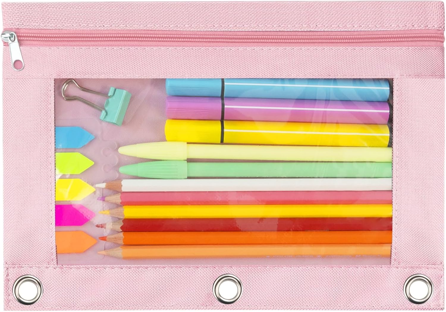 Estuche para lápices con 3 anillos, con cremallera, estuche para lápices (rosa, 1)