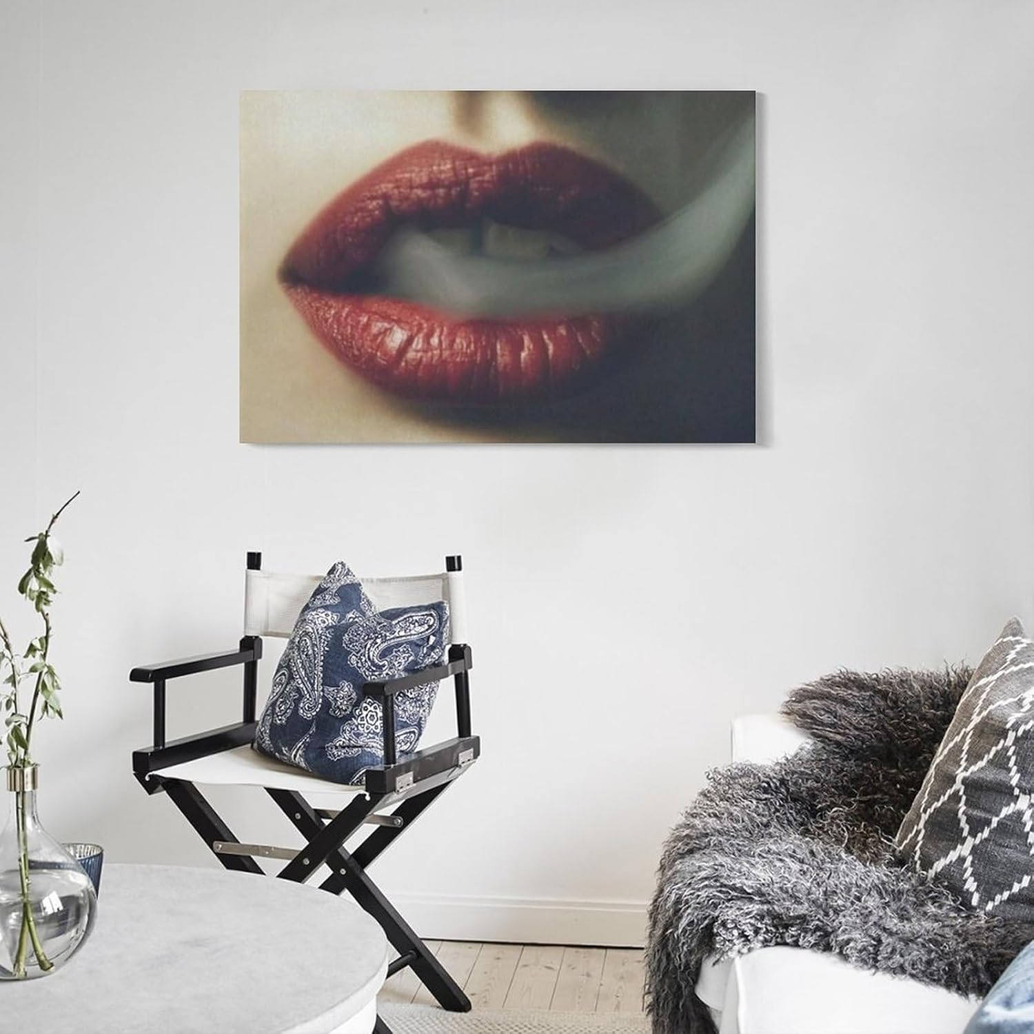 Pósteres modernos de arte de pared, póster de arte de moda con labios rojos, mujer, fumar, póster de arte de cueva de hombre, pósteres e impresiones