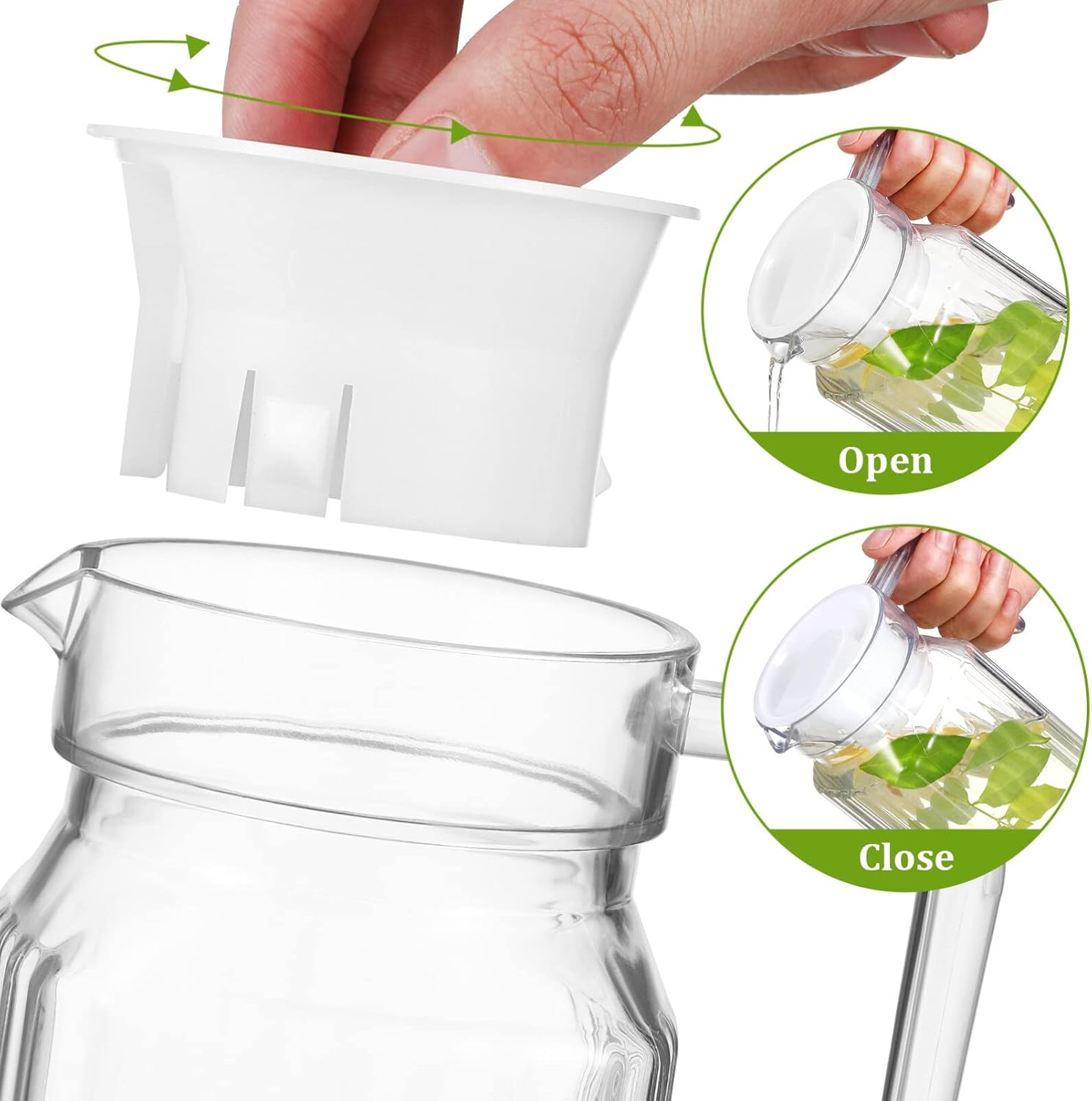 Garneck Botella de agua de refrigeración transparente, jarra de jugo de leche, jarra de agua de plástico con tapa y boquilla, 2 unidades