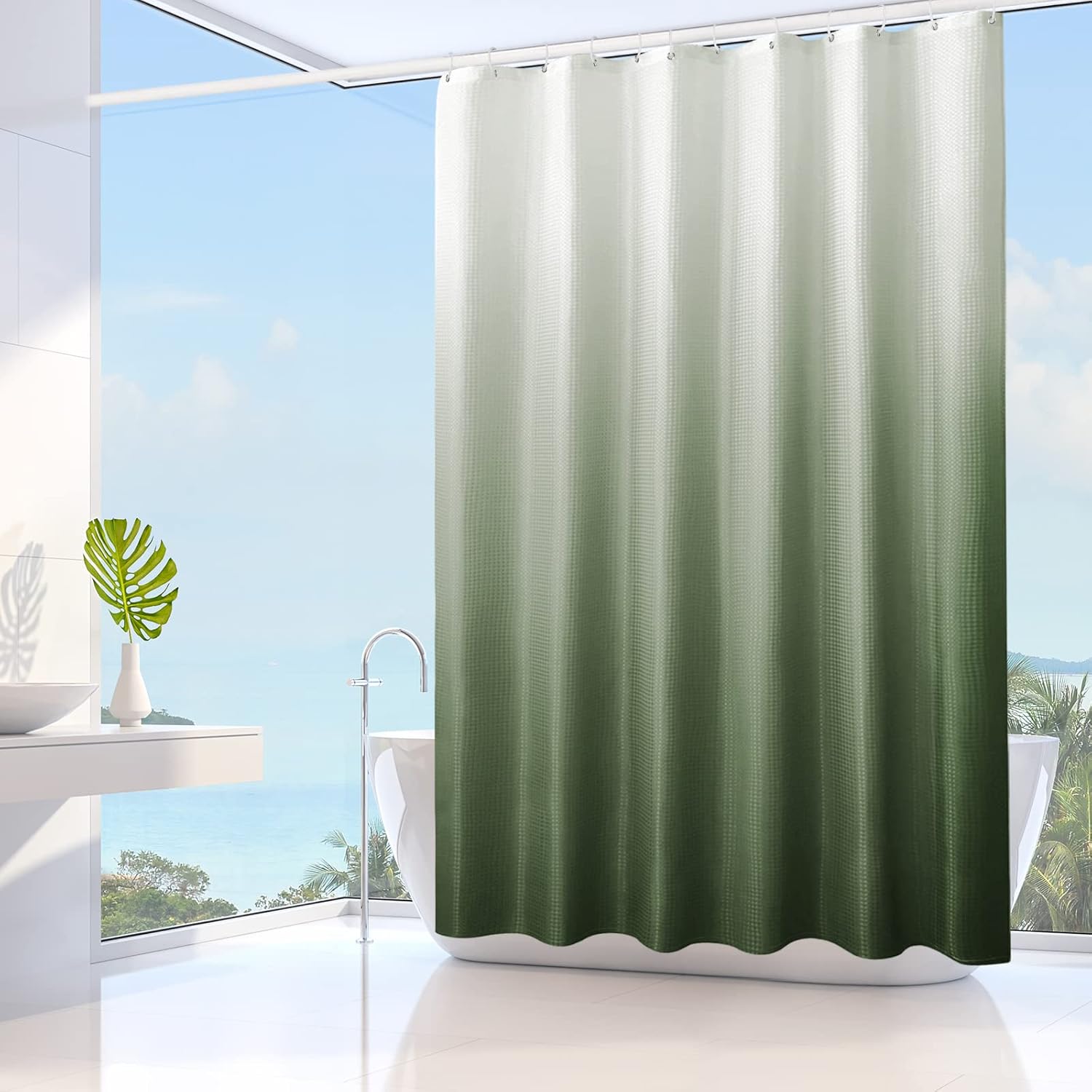 Gibelle Cortina de ducha verde salvia, cortinas de ducha degradadas para baño, juego de cortina de ducha de tela texturizada de tejido gofre con