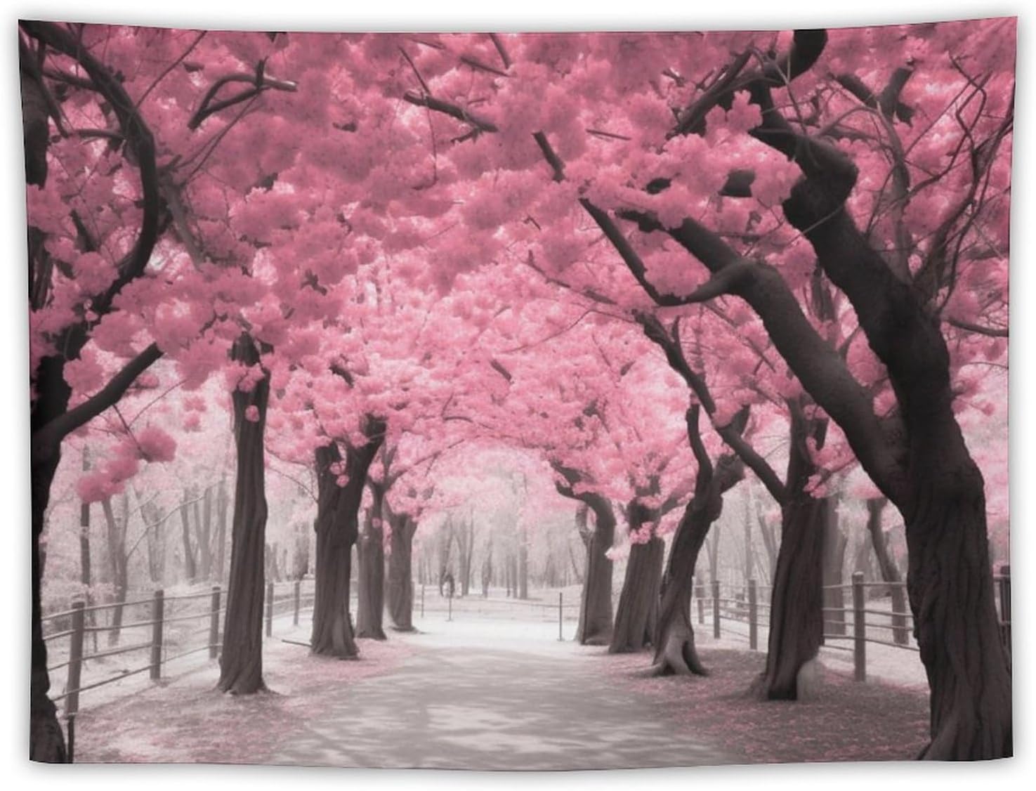 BAHELS Tapiz de bosque floral rosa para decoración del hogar, flores de cerezo de primavera, tapiz de paisaje de flores francesas, tapiz para colgar