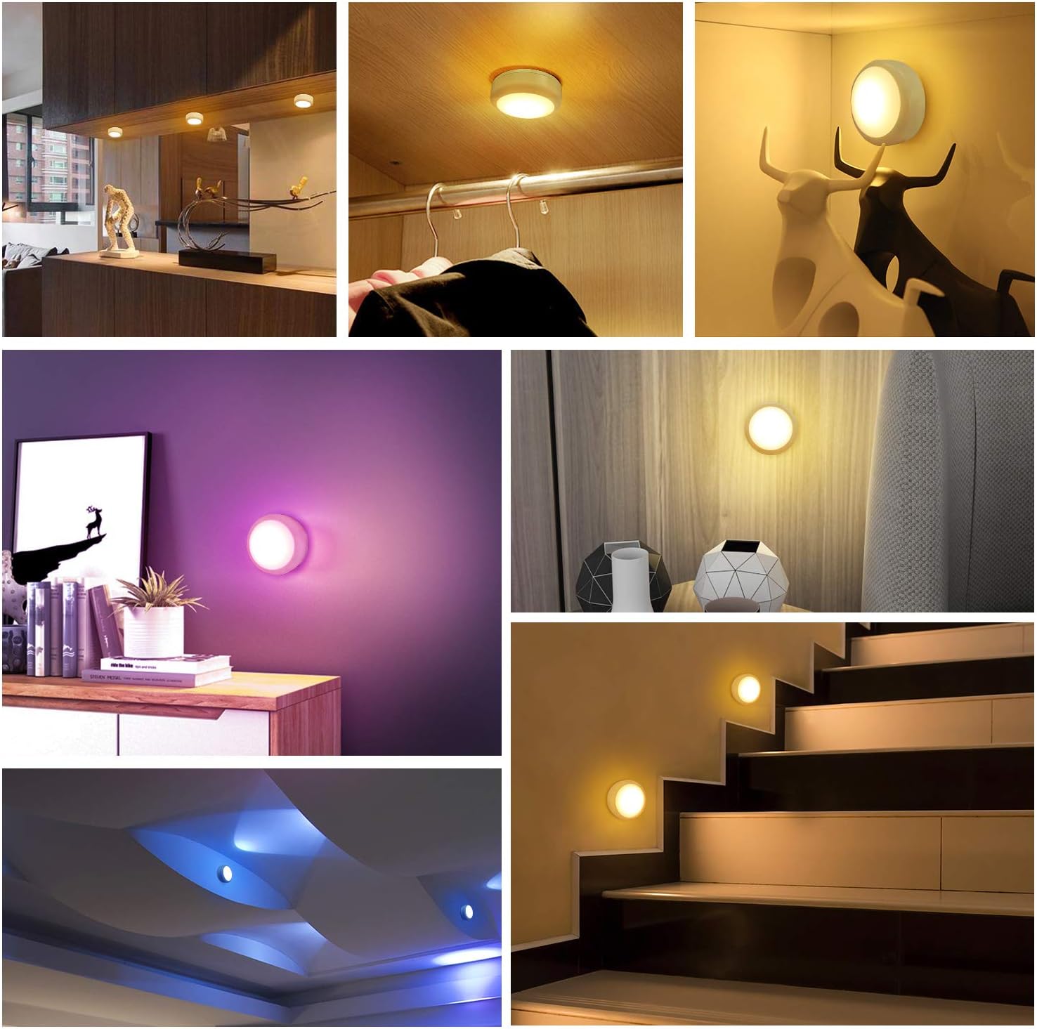 Iluminación LED para debajo del gabinete, funciona con pilas, 6 luces de disco con control remoto, luces de armario de cocina, luces adhesivas de 13