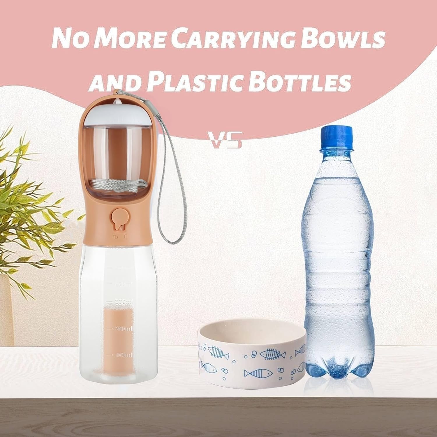 Botella de agua 3 en 1 para perro, dispensador de agua portátil para cachorros con comedero para beber, con espacio para bolsas de basura para