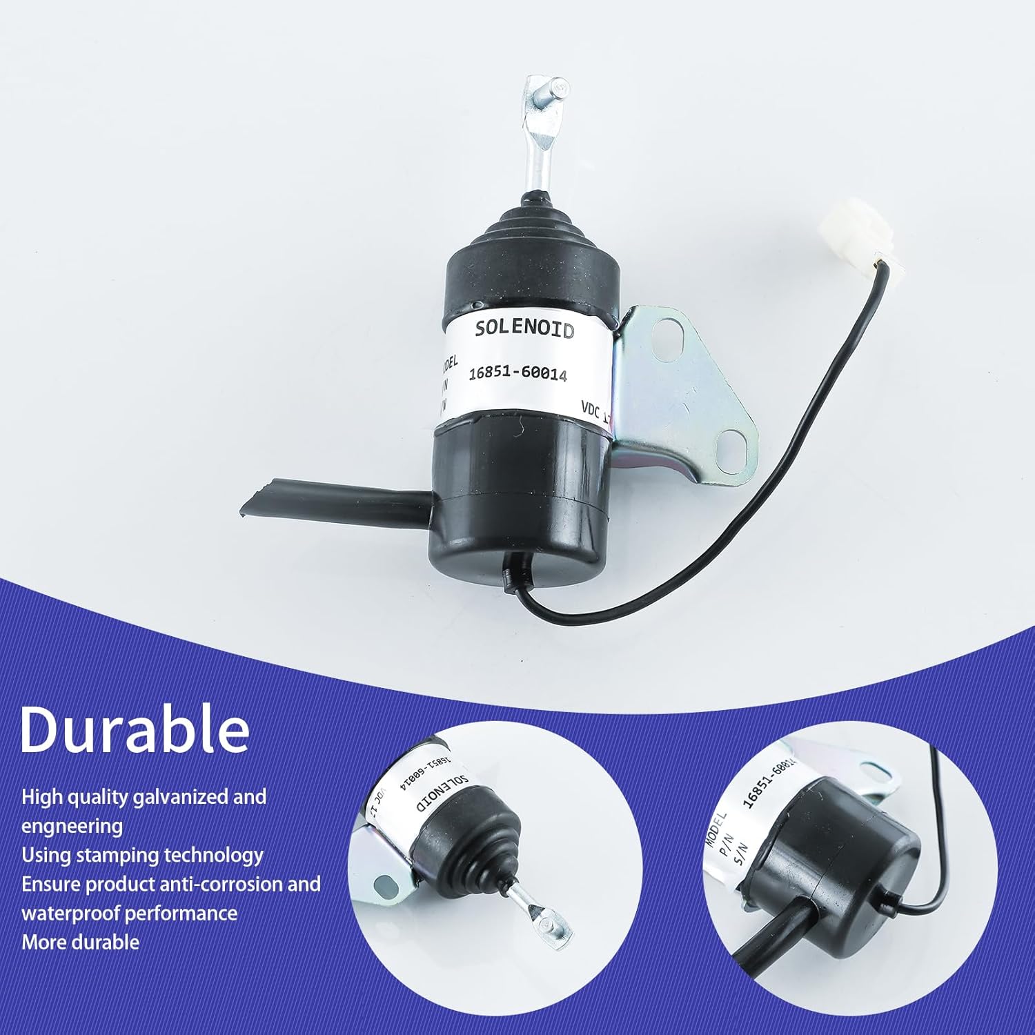 16851-60014 Solenoide de apagado de combustible 16851-60010 16851-60011 16851-60012 052600-4531 101046 Reemplazo para pieza de tractor Kubota,