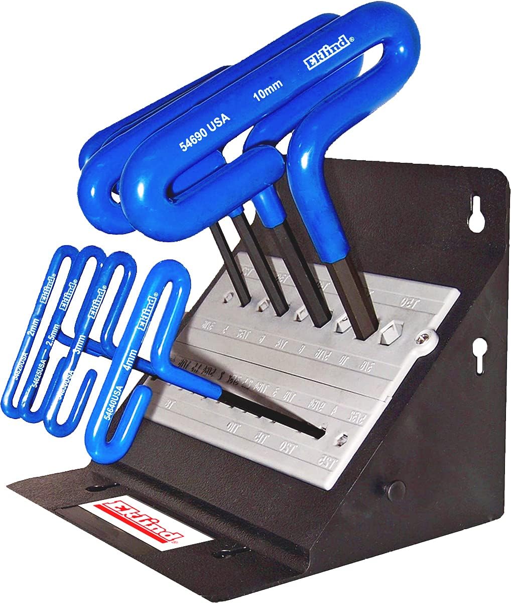 EKLIND 56168 Llave Allen hexagonal con agarre en T – Juego de 8 piezas Métricas MM tamaños 2-10 (eje de 6 pulgadas) con soporte