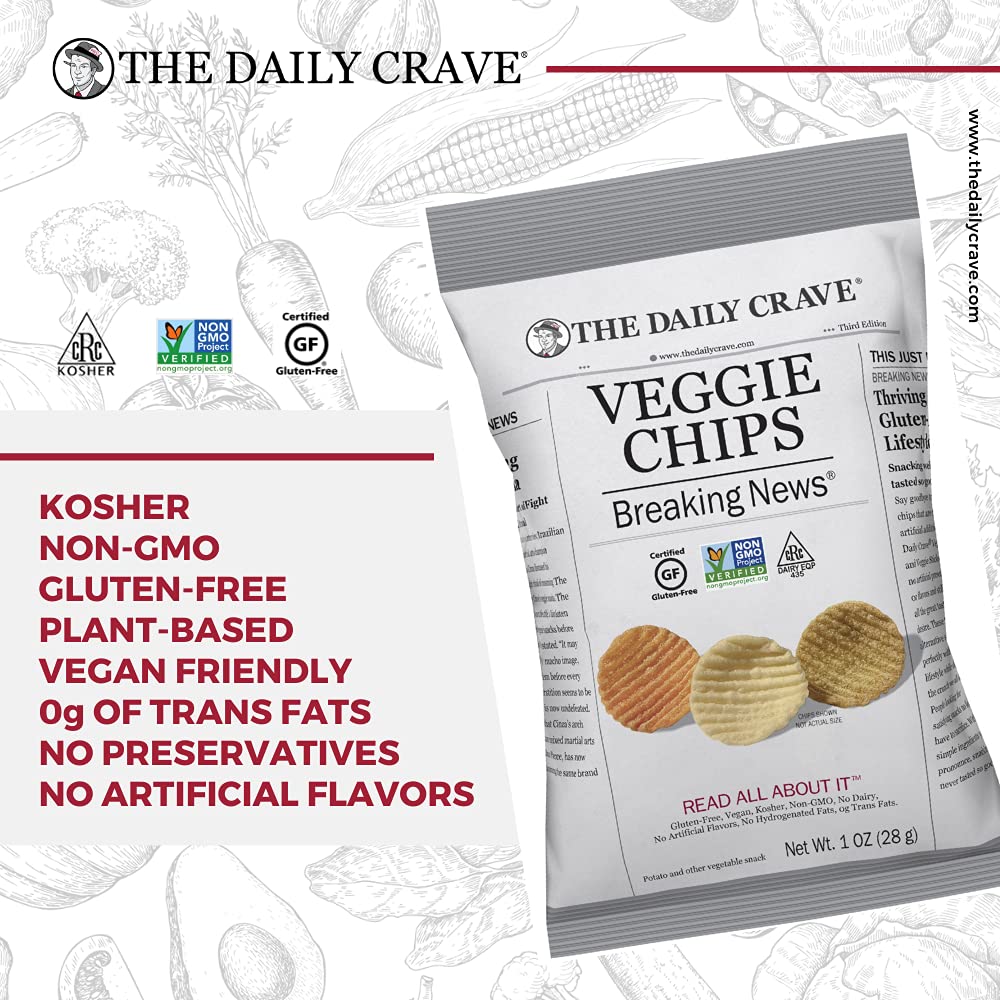 The Daily Crave Veggie Chips, 1 oz (paquete de 24) verduras fritas, Kosher, crujiente, vegano