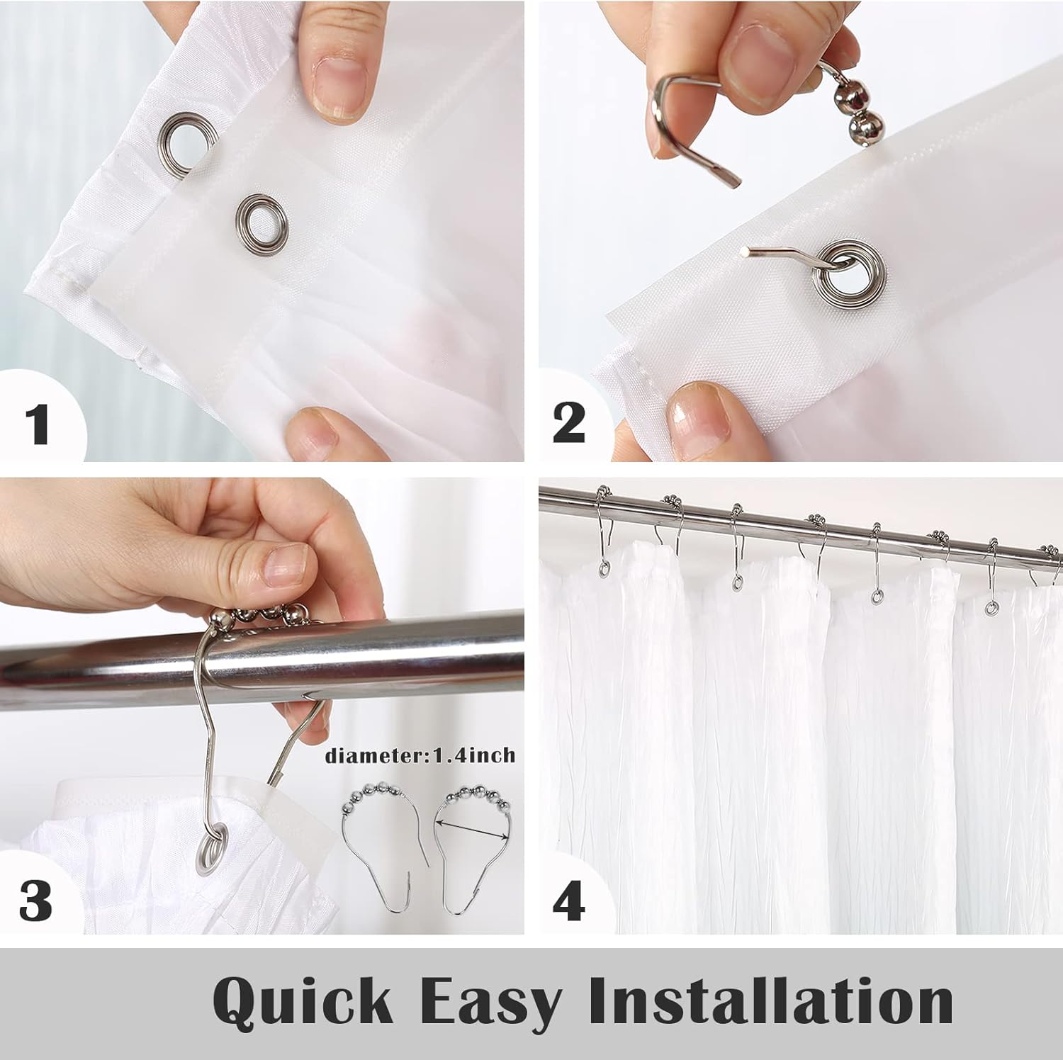 Cortina de ducha de tela texturizada con forro, cortinas de ducha de poliéster degradado para baño, forro de cortina de ducha impermeable con 12