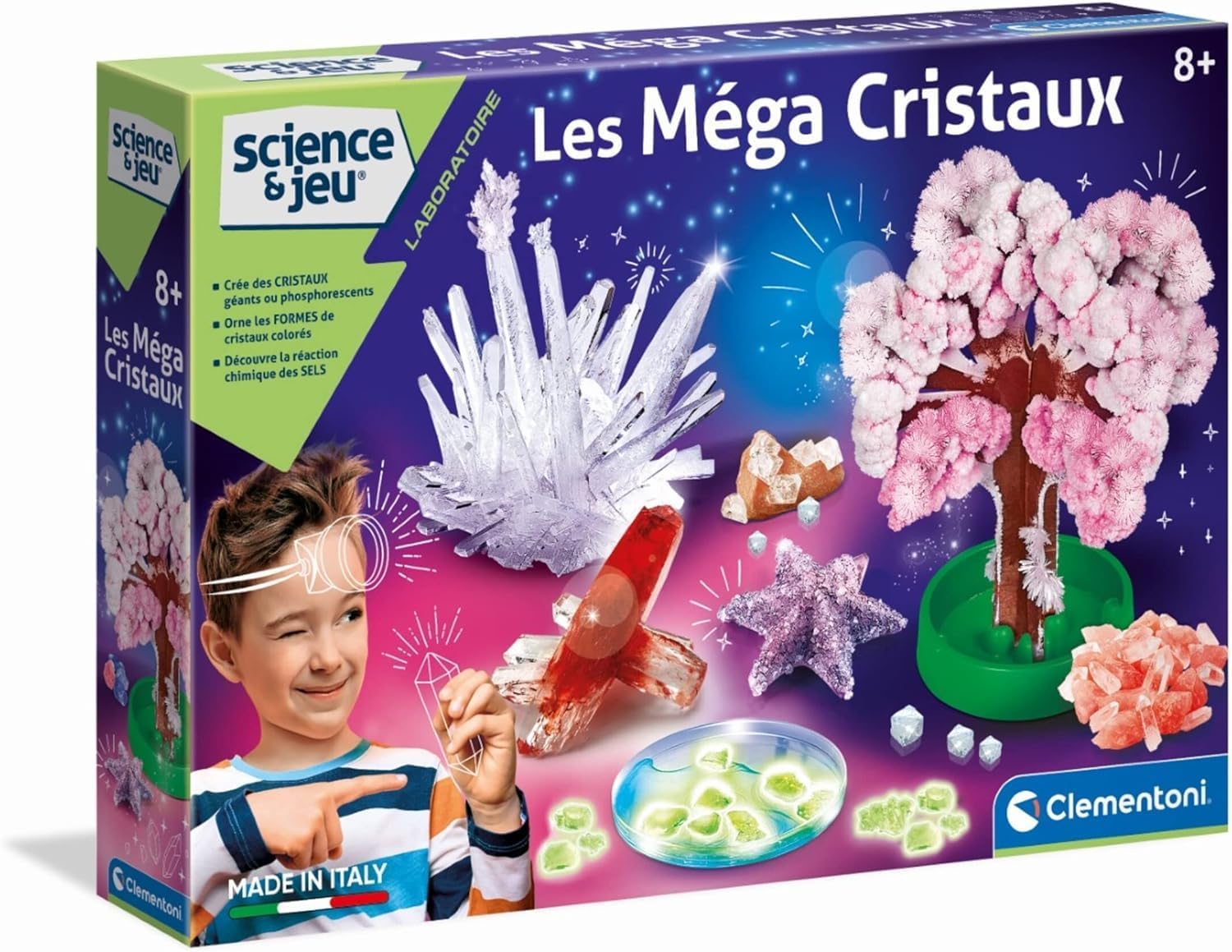 Clementoni – Science Mega Crystals-Scientific Game-French Version, Made in Italy, 8 Years and More, 52490, Multicoloured, 45.2 x 7 x 31 cm