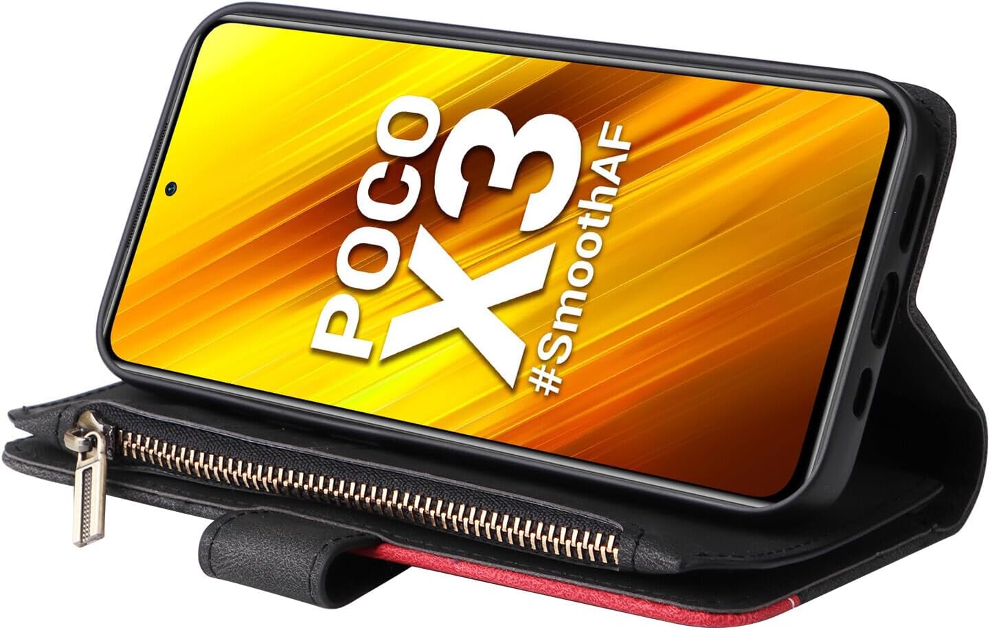 Funda tipo cartera compatible con Xiaomi Poco X3 Pro, 9 tarjeteros de piel sintética de alta calidad, bolsillo con cremallera, con correa para la