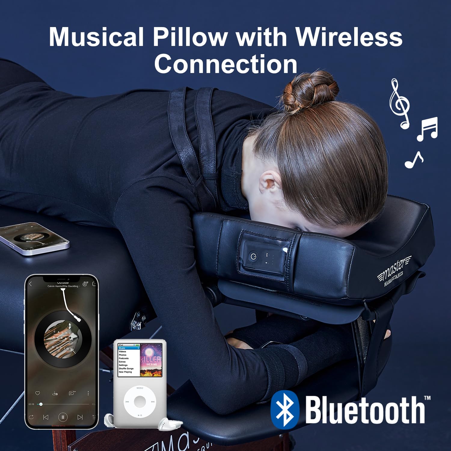 Master Massage Music Master – Cojín de alta fidelidad con sonido de alta fidelidad, almohada de masaje Bluetooth para reposar la cara hacia abajo,