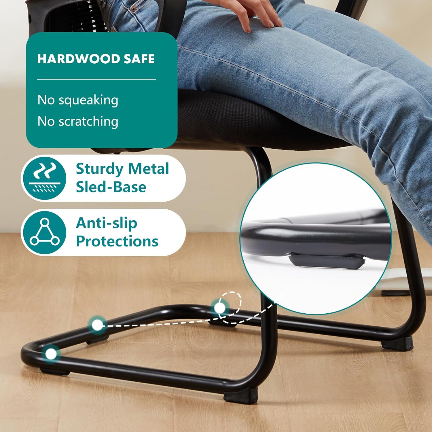 SMUG Silla de escritorio sin ruedas, silla de computadora de respaldo medio, silla de oficina ergonómica de malla con asiento más grande, silla