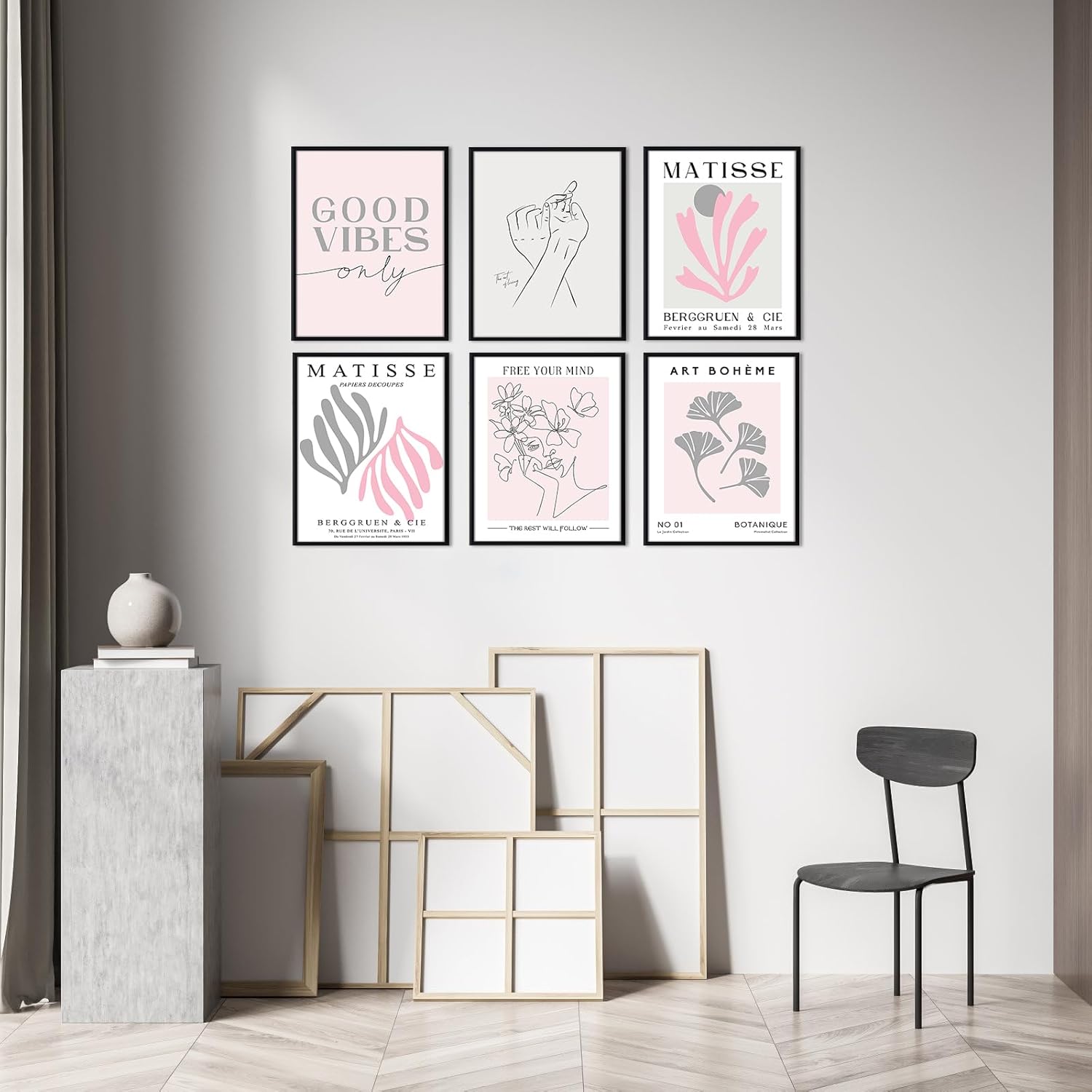 Arte de pared de mercado de flores de color rosa claro, impresiones abstractas de arte de pared de Matisse para exposición, pósteres en colores