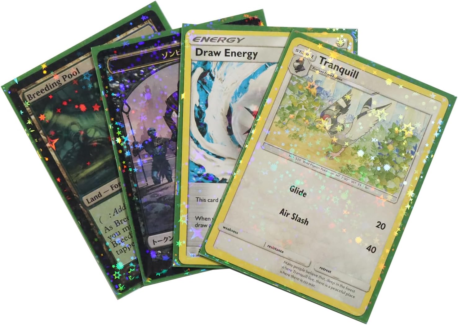 100 fundas holográficas para tarjetas coleccionables MTG Sports Foil Card Protective Sleeve 2.5 x 3.5 pulgadas (verde)