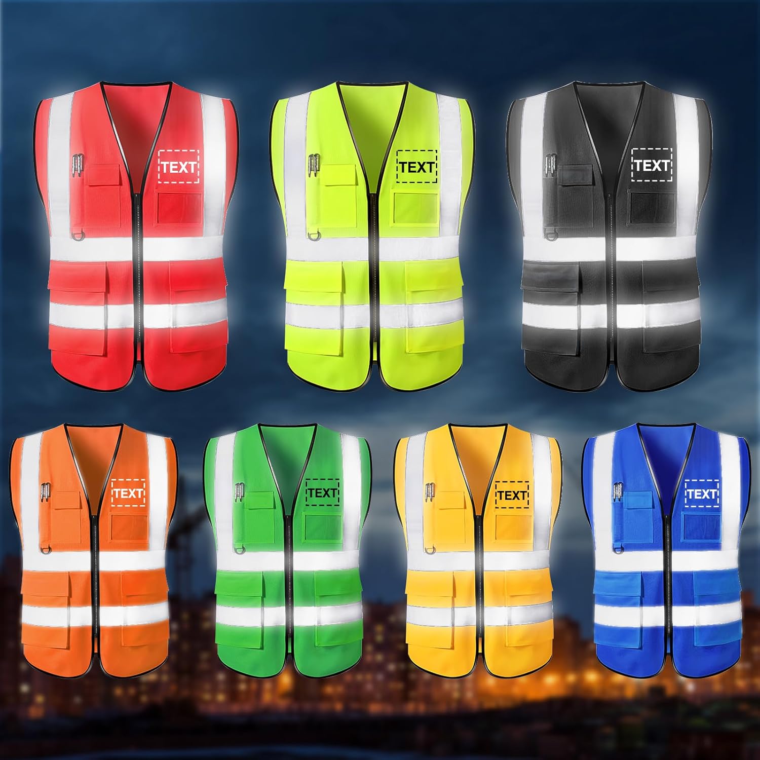 Chalecos de seguridad personalizados, chaleco reflectante con bolsillos, logotipo personalizado, alta visibilidad, ropa de trabajo protectora para
